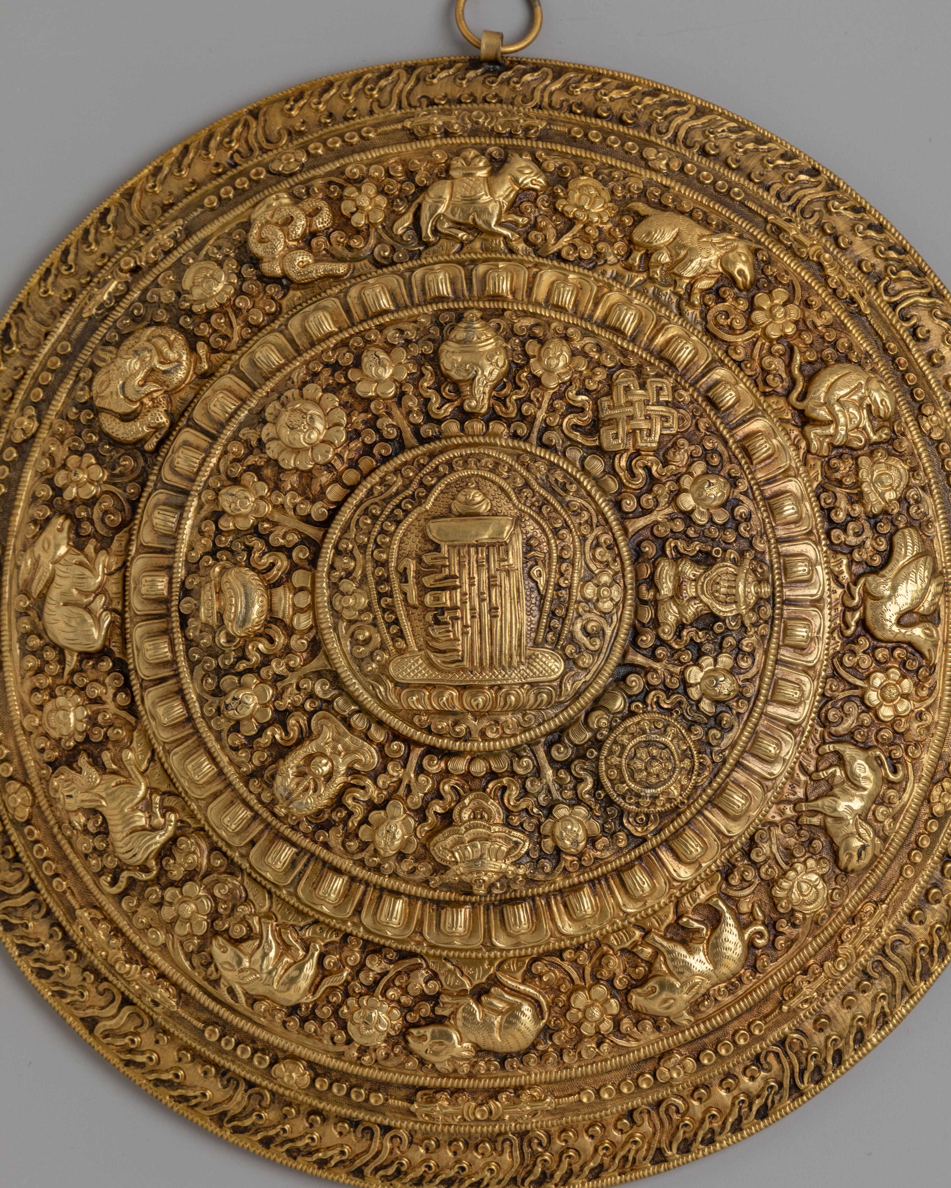 Buddhist Mandala Wall Hanging | Gold Plated Tibetan Wall Decor