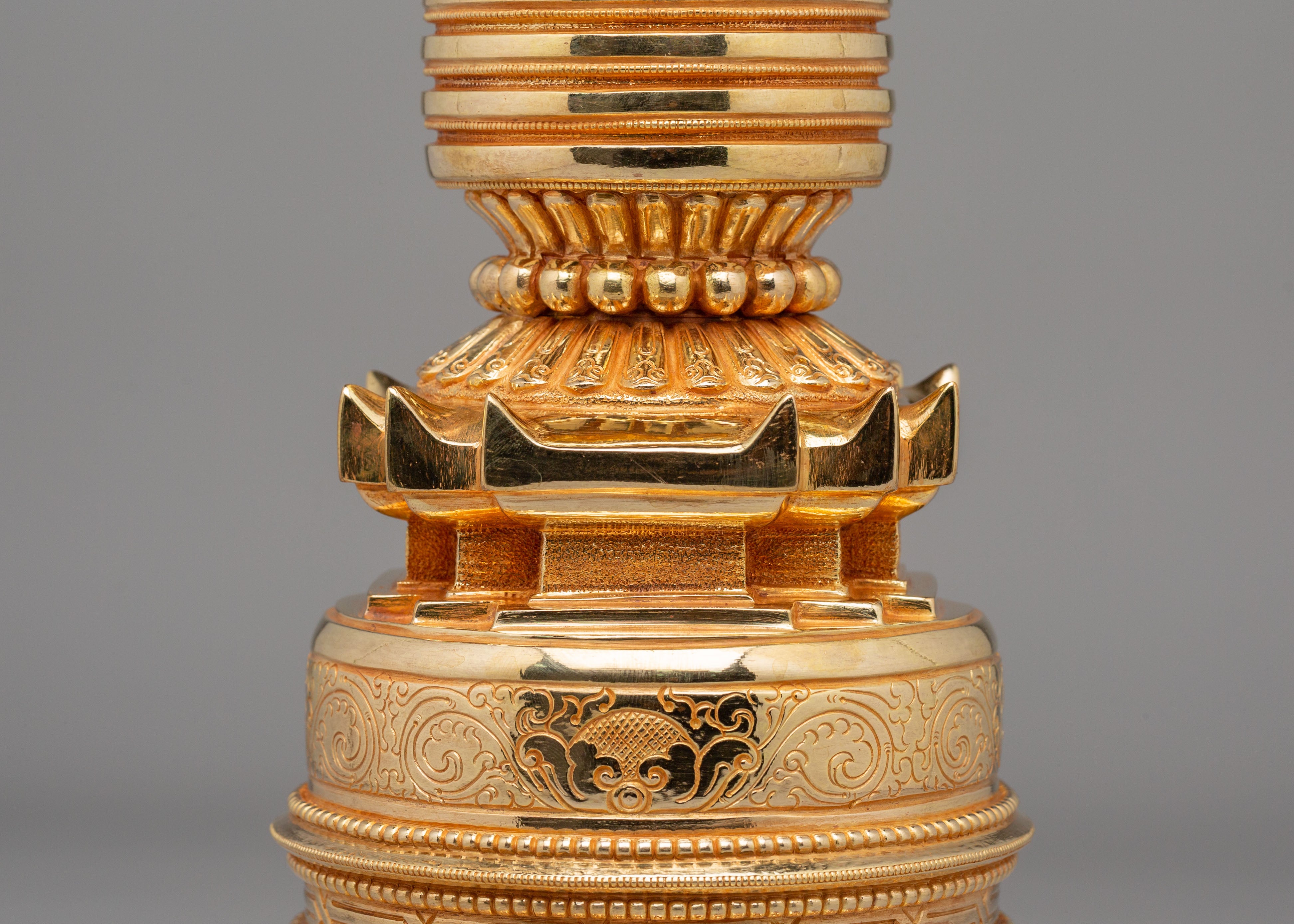 Tibetan Sacred Kadampa Stupa | Handcrafted Copper Sculpture with 24K Gold Plating