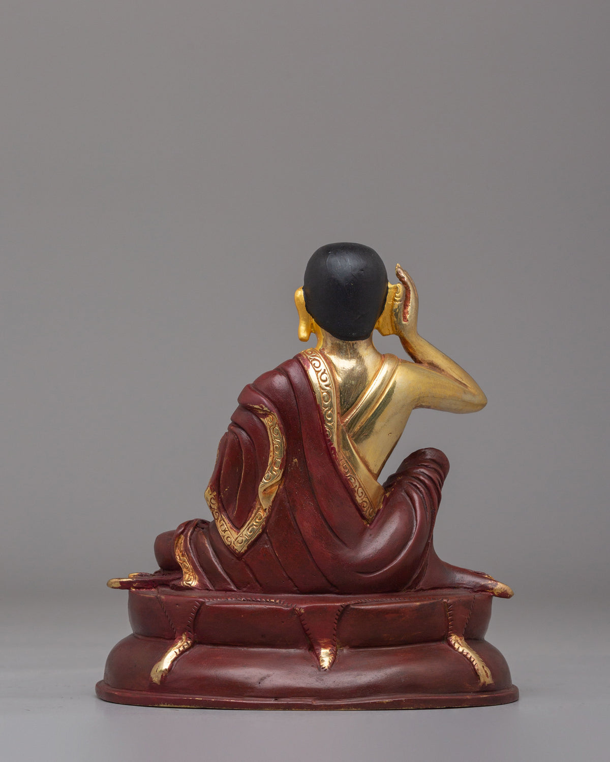 Spiritual Tibetan Milarepa Figurine | 24K Mercury Gold Plated Copper Sculpture