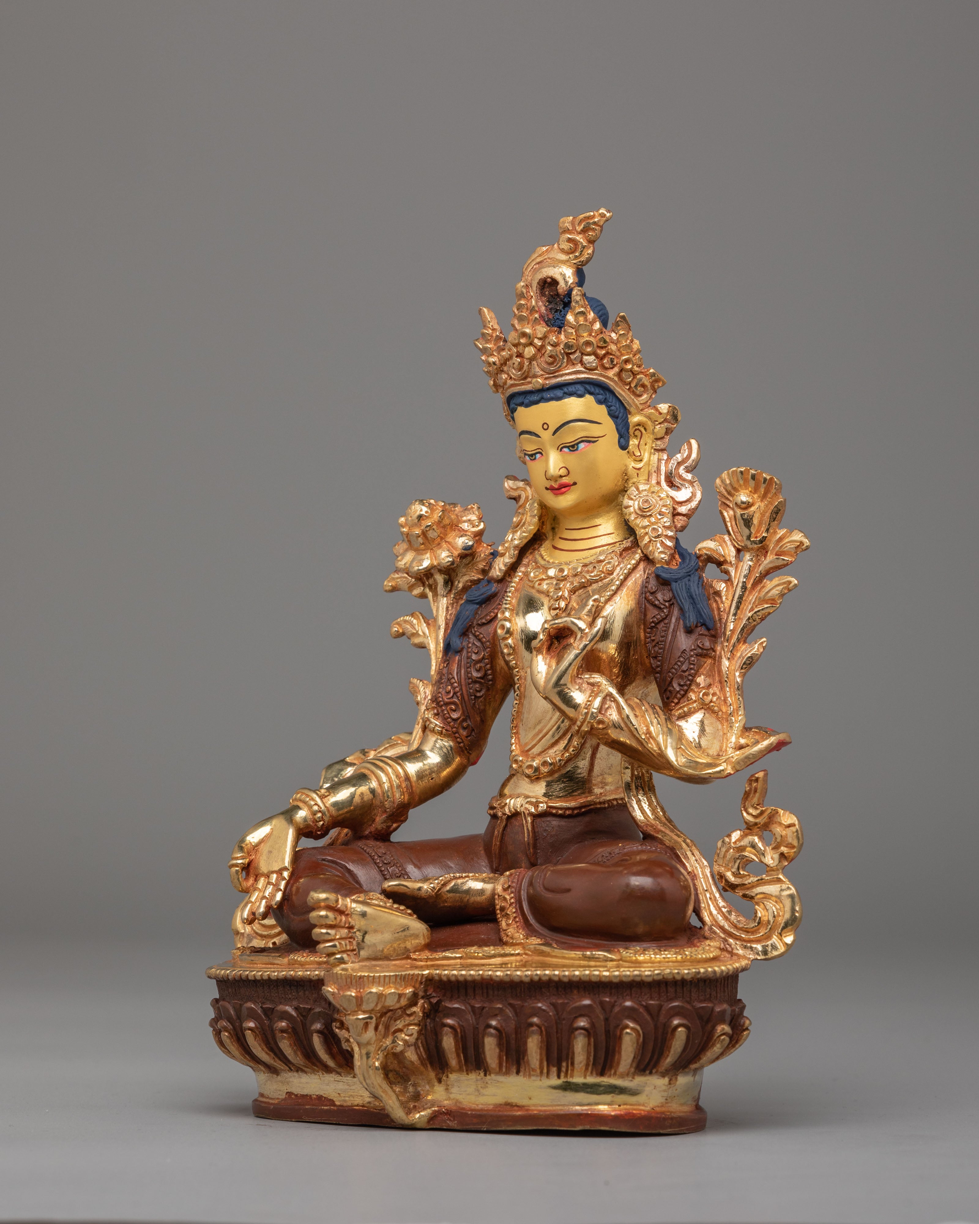 Mother of Liberation Green Tara Sculpture | 24K Gold Plated Statue