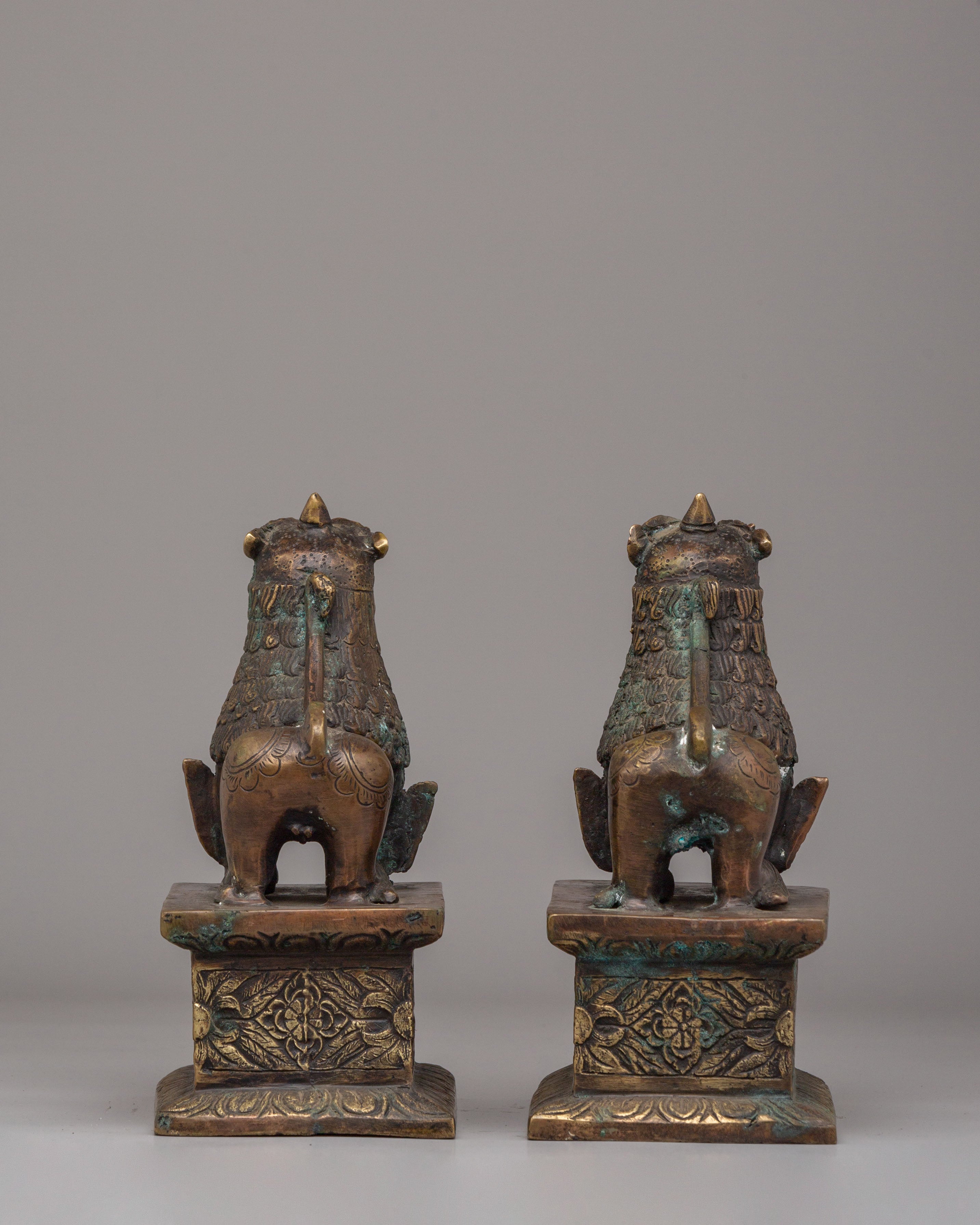 Buddhist Guardian Lion Sculpture Set | Symbol of Protection & Strength