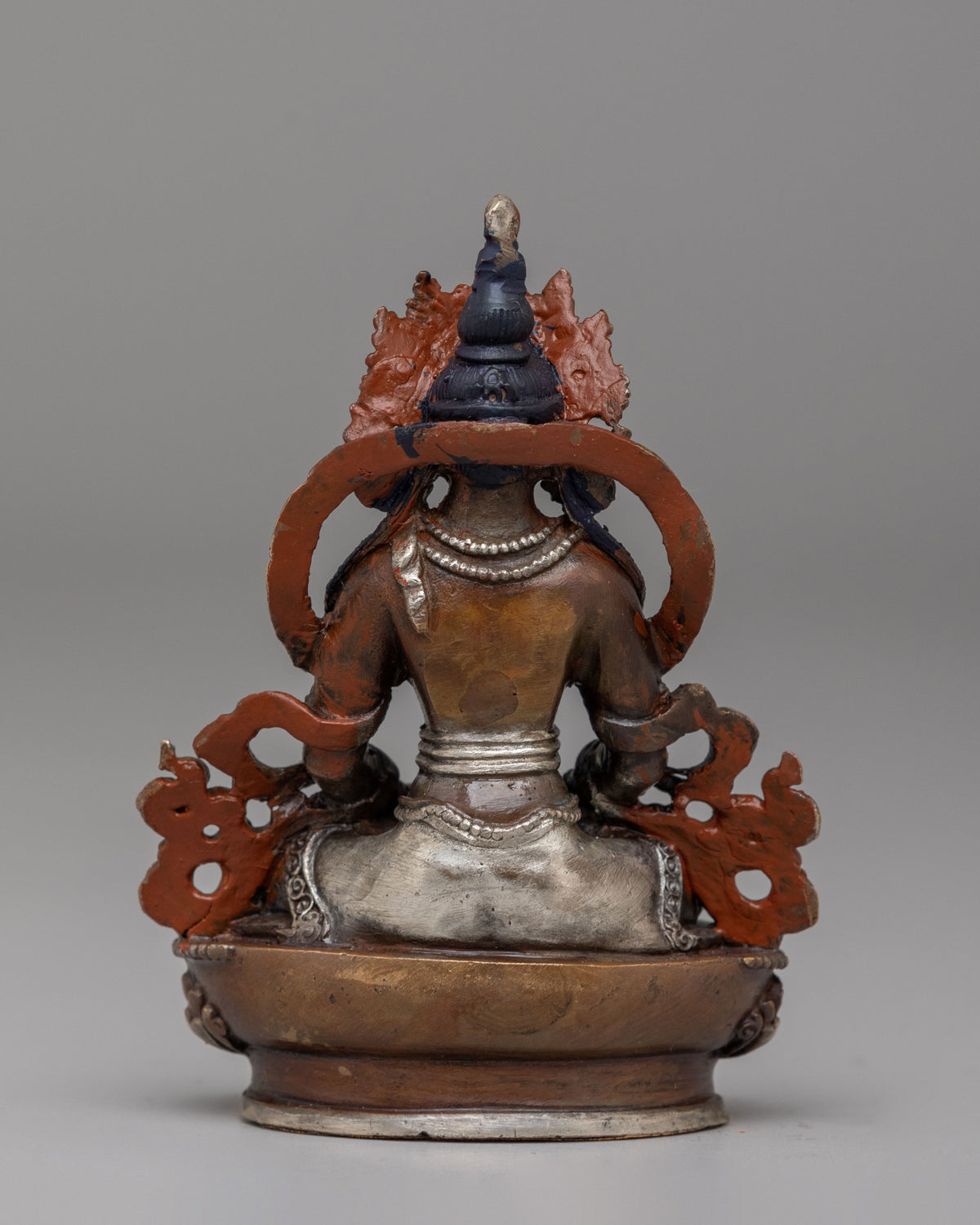 Traditional Amitayus Buddha Longevity Statue | Oxidized Copper Body with Silver Plating