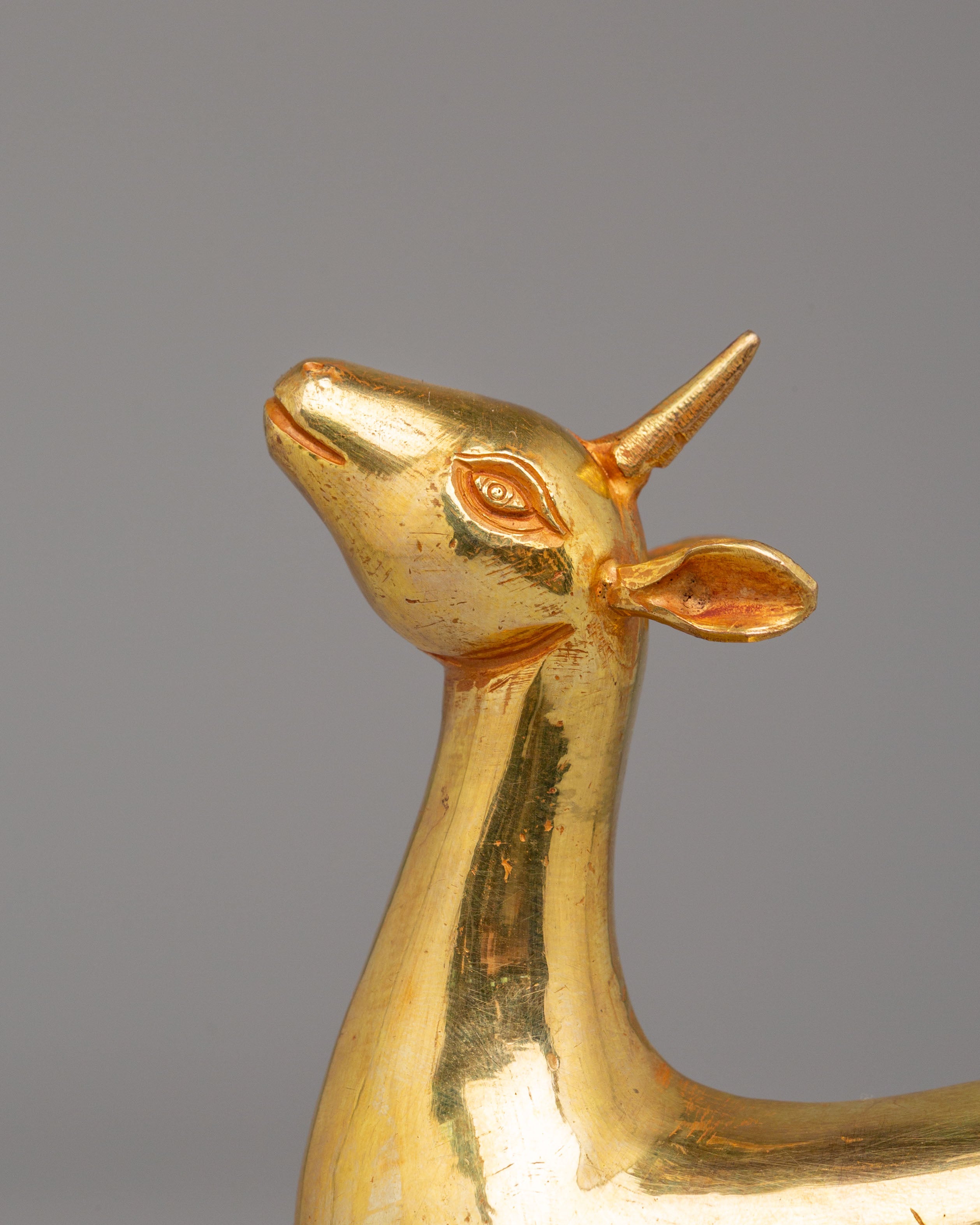 Traditional Dharma Wheel for Ritual | Copper Electro Gold Plated Wheel with Deer