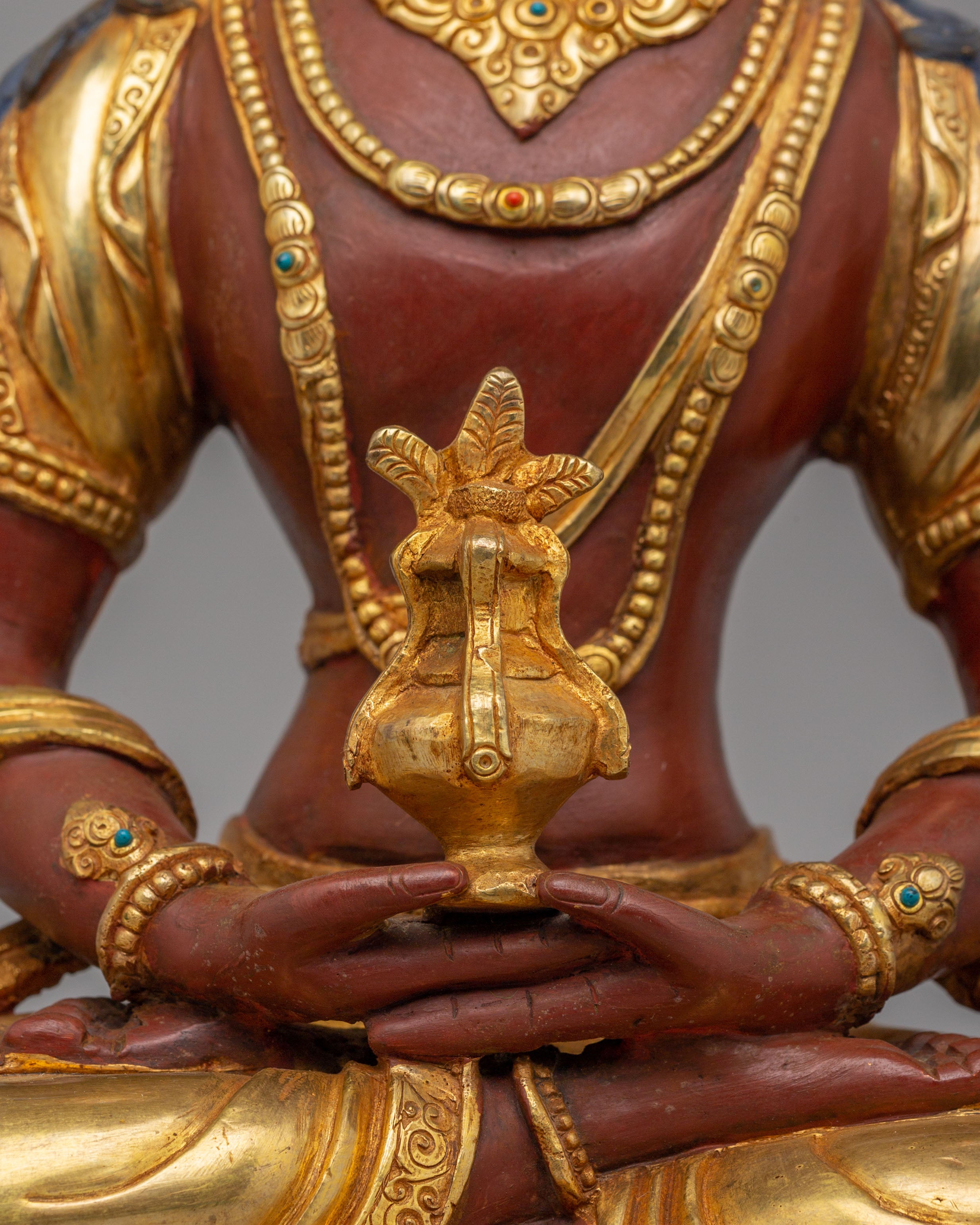Spiritual Amitayus Buddha Statue | 24K Gold Plated Copper Longevity Sculpture