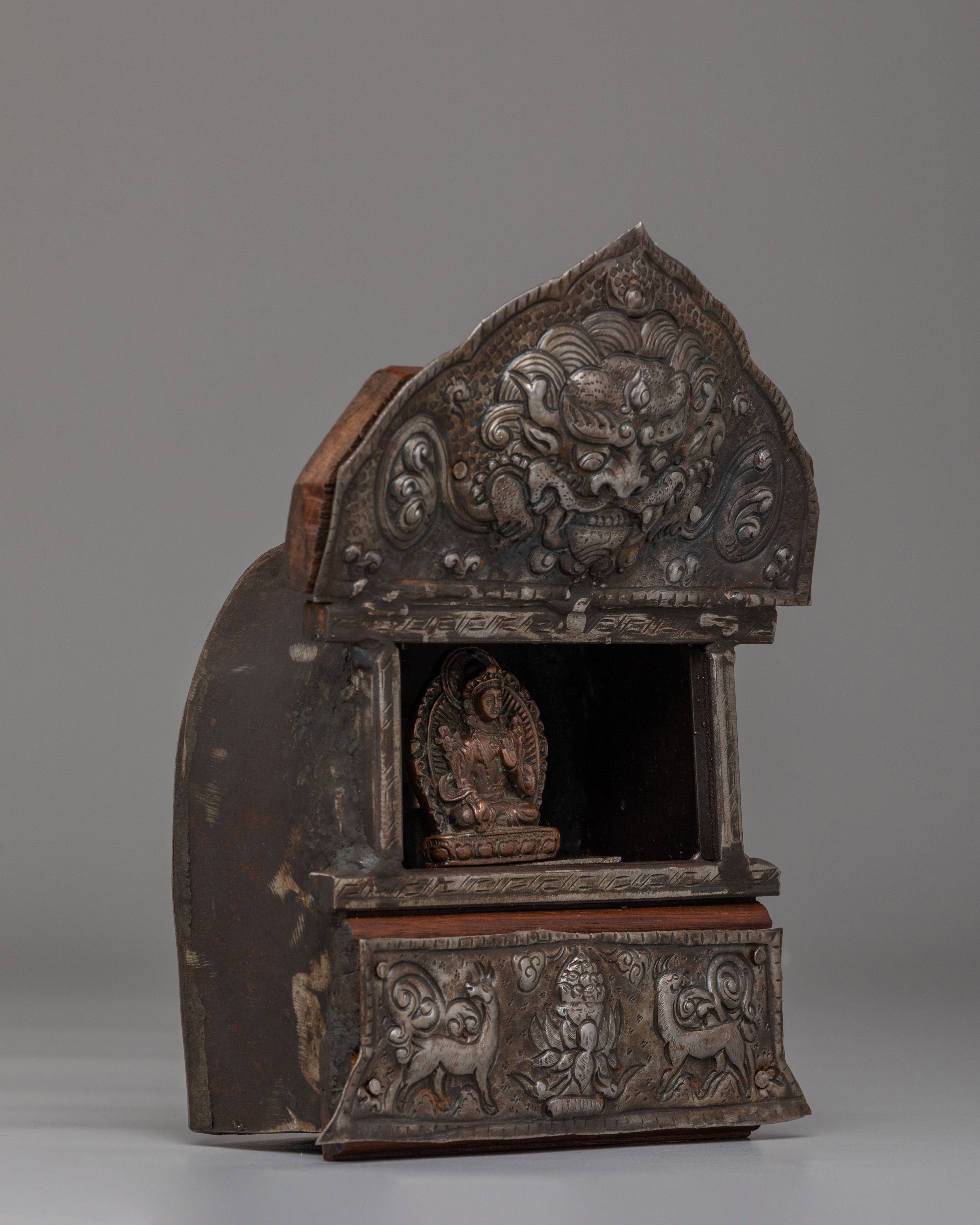Himalayan Altar Box with Statue | Sacred Ritual Storage for Meditation