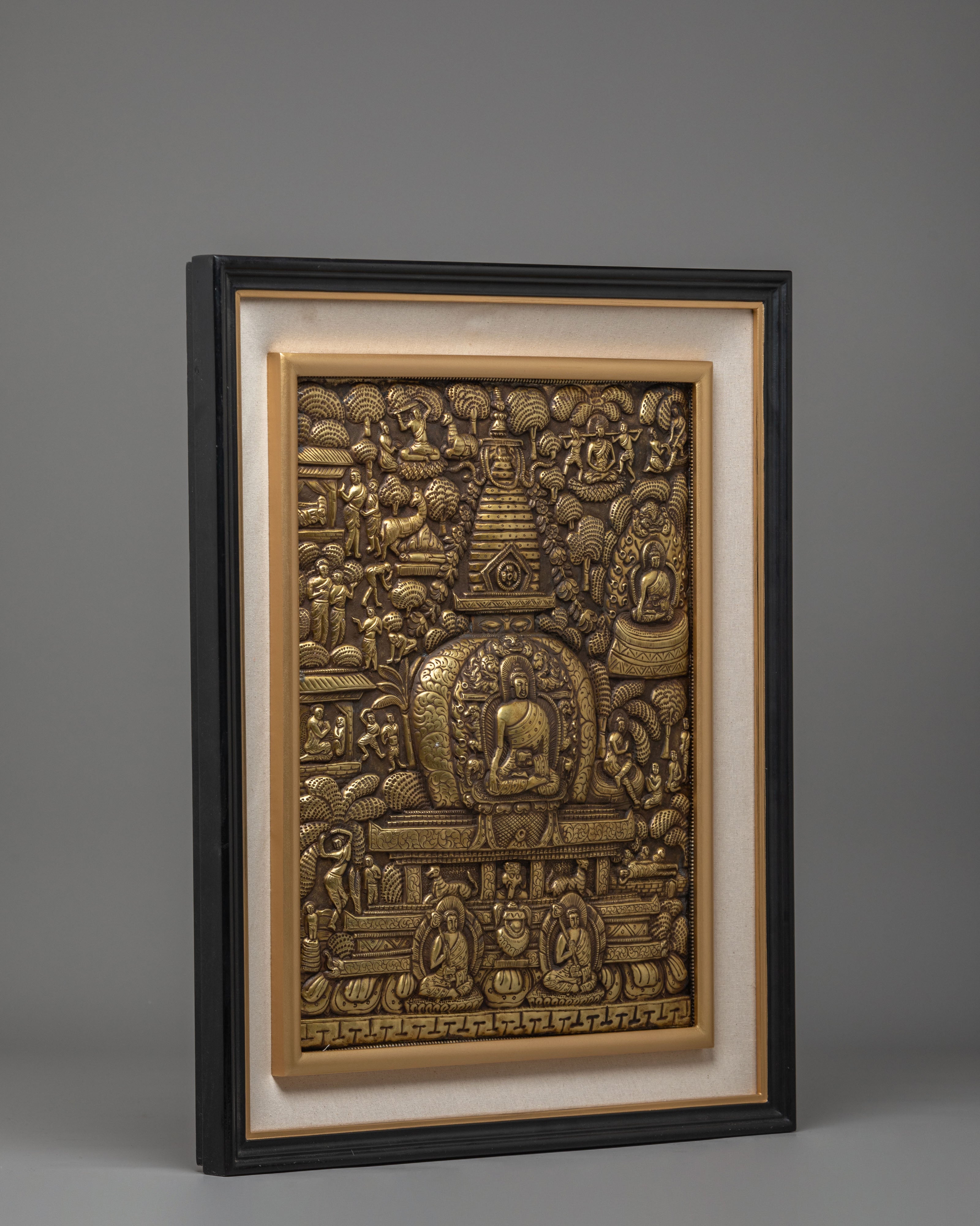 Handmade Buddha Life Story Wall Hanging | Brass Buddhist Artwork