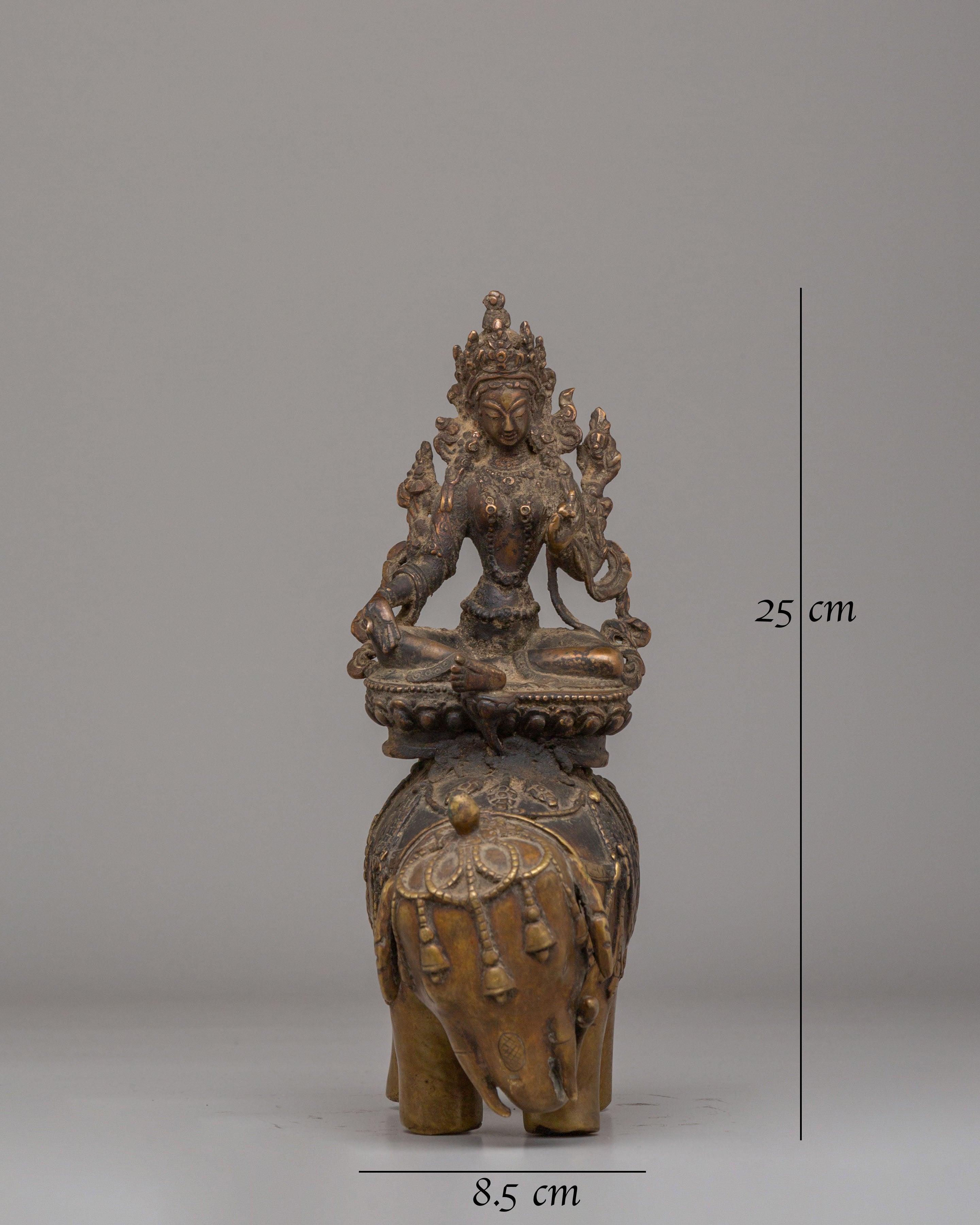 Green Tara On Elephant Statue Set for Altar | Perfect for Sacred Spaces