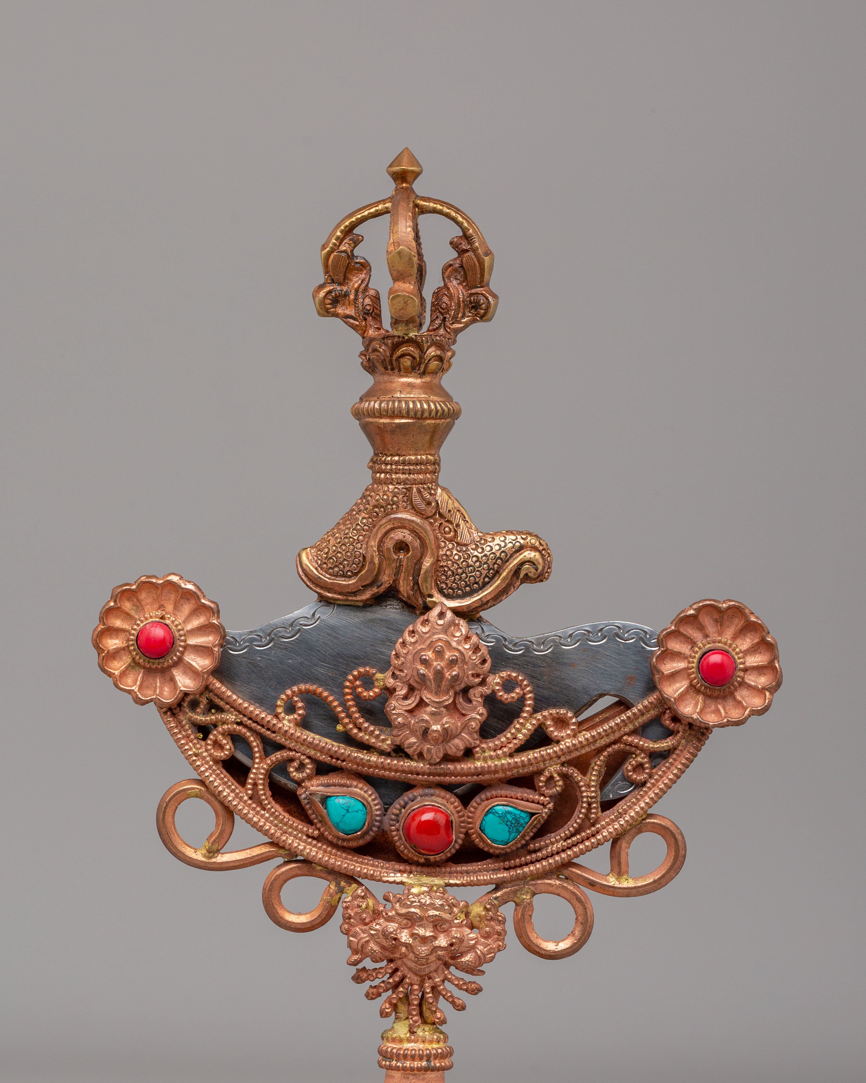 Kartika Ritual Knife With Stand | Copper Kartika with Coral and Turquoise