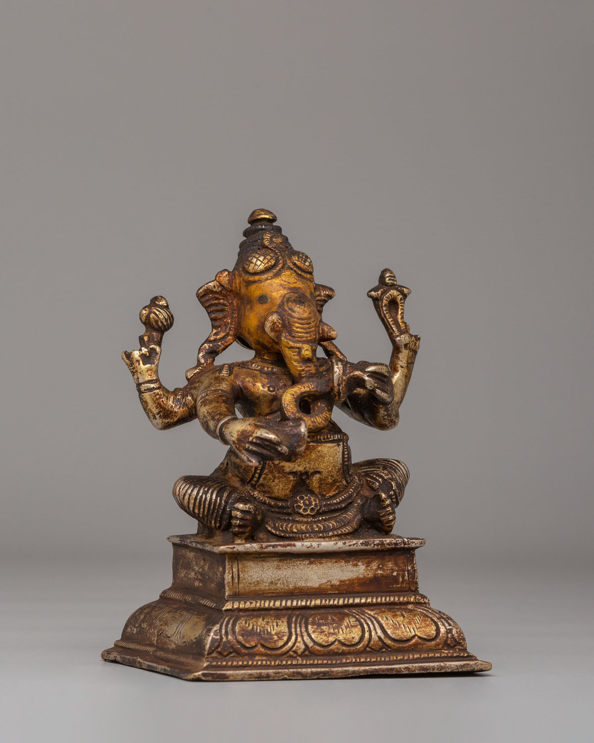 Ganesha Prosperity Statue | Antique Finishing, 24K Gold Plating, and Silver Plating