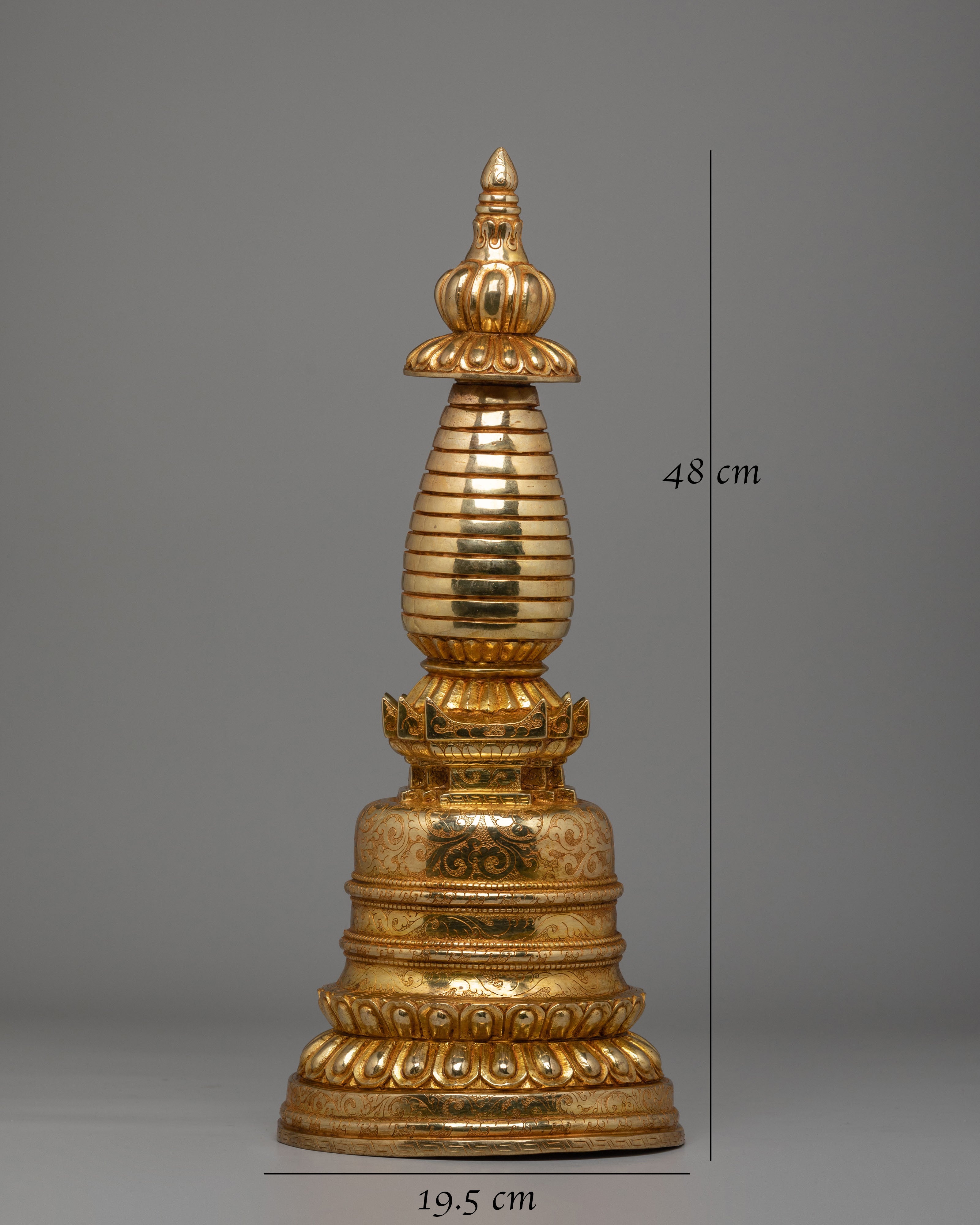 Traditional Ceremonial Kadampa Stupa | Handmade Copper Body with Gold Plating