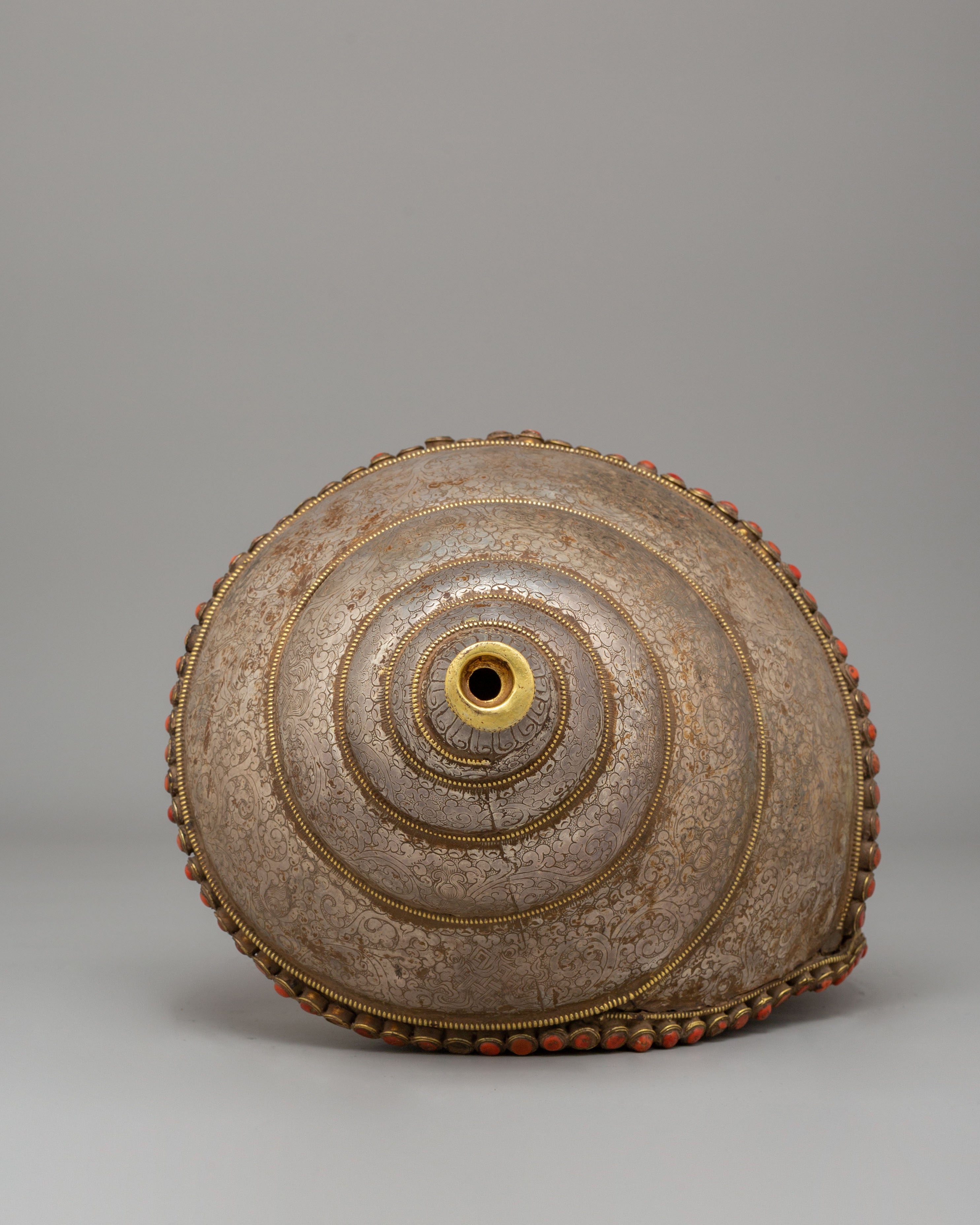 Handmade Decorative Sankha with Base | Antique Conch Shell Spiritual Decor
