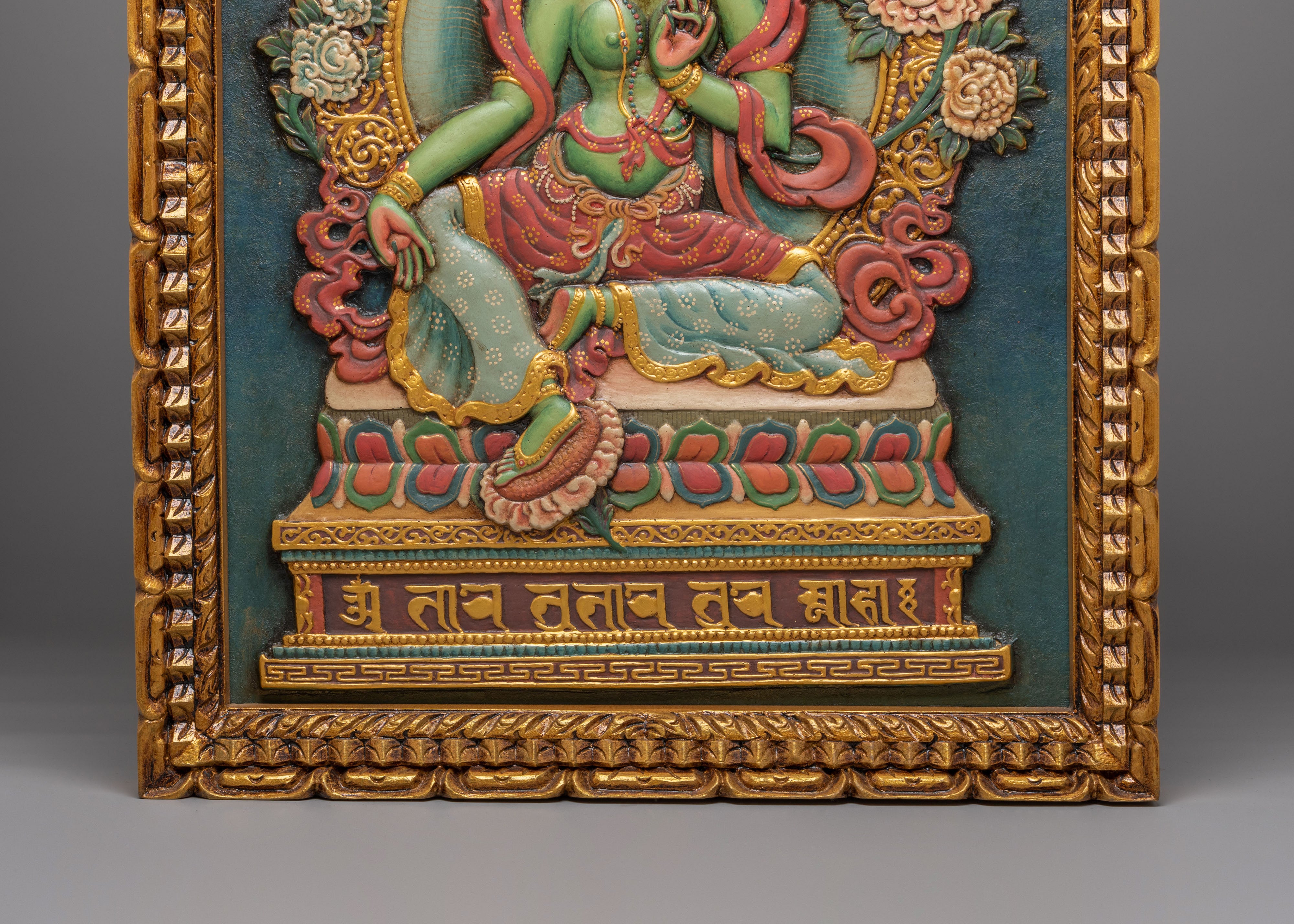 Traditional Green Tara Wall Hanging | Handcrafted Wooden Art