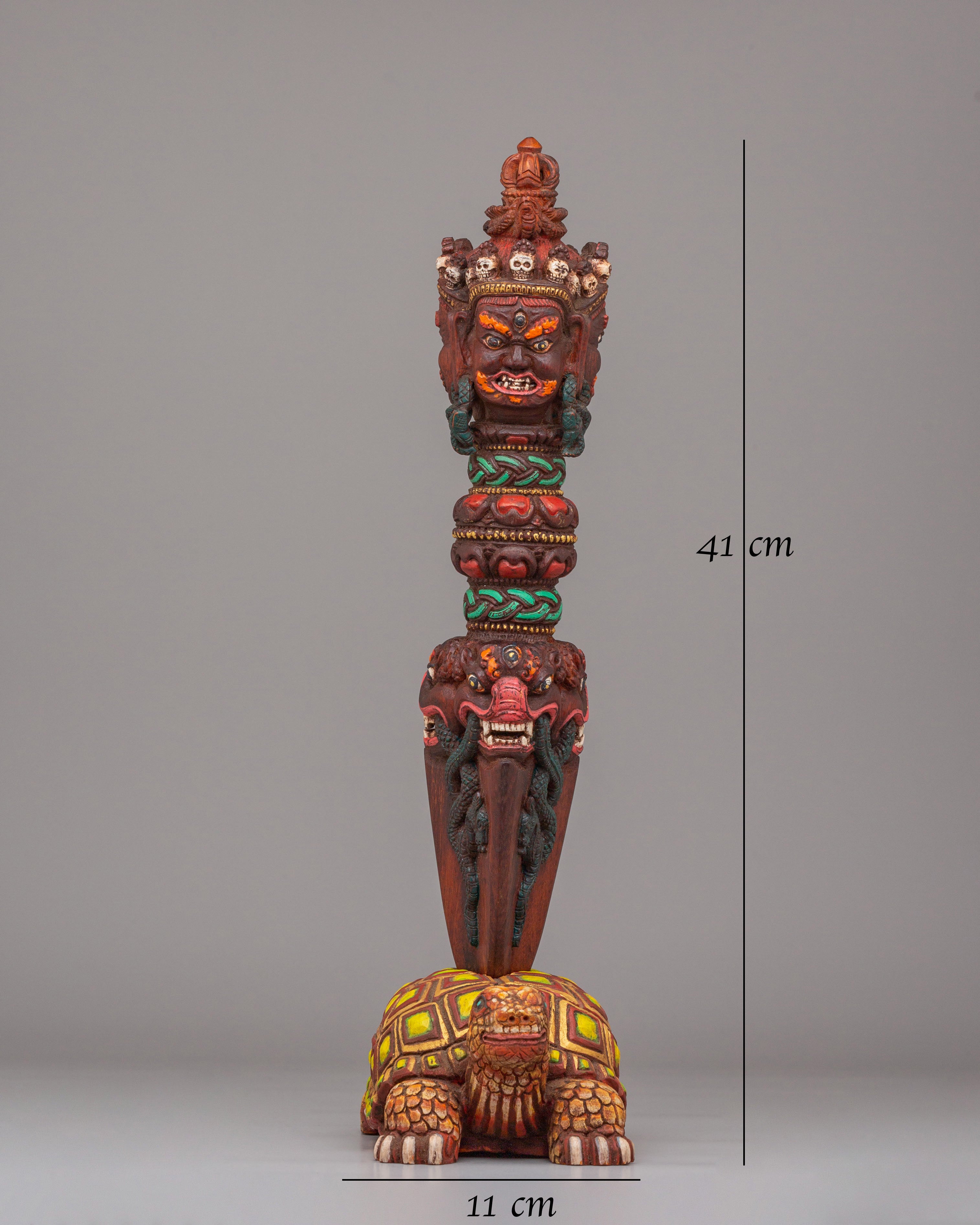 Hand-Carved Phurba with Tortoise Base | Traditional Vajrayana Ritual Dagger