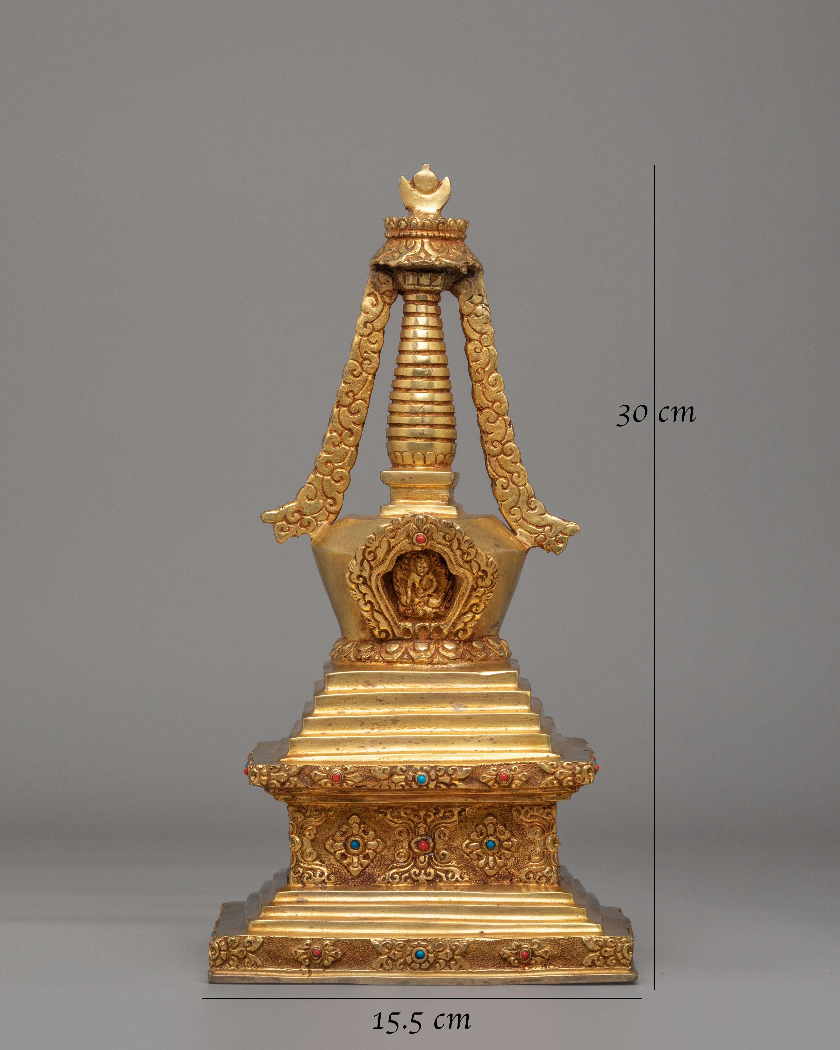 Handmade Sacred Enlightenment Stupa | Gold Plated Buddhist Decor