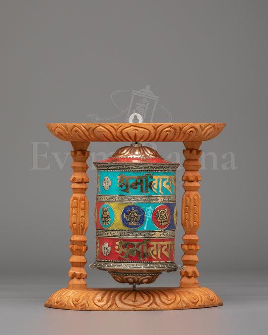 Carved Mantra Buddhist Prayer Wheel | Spiritual Home Decor