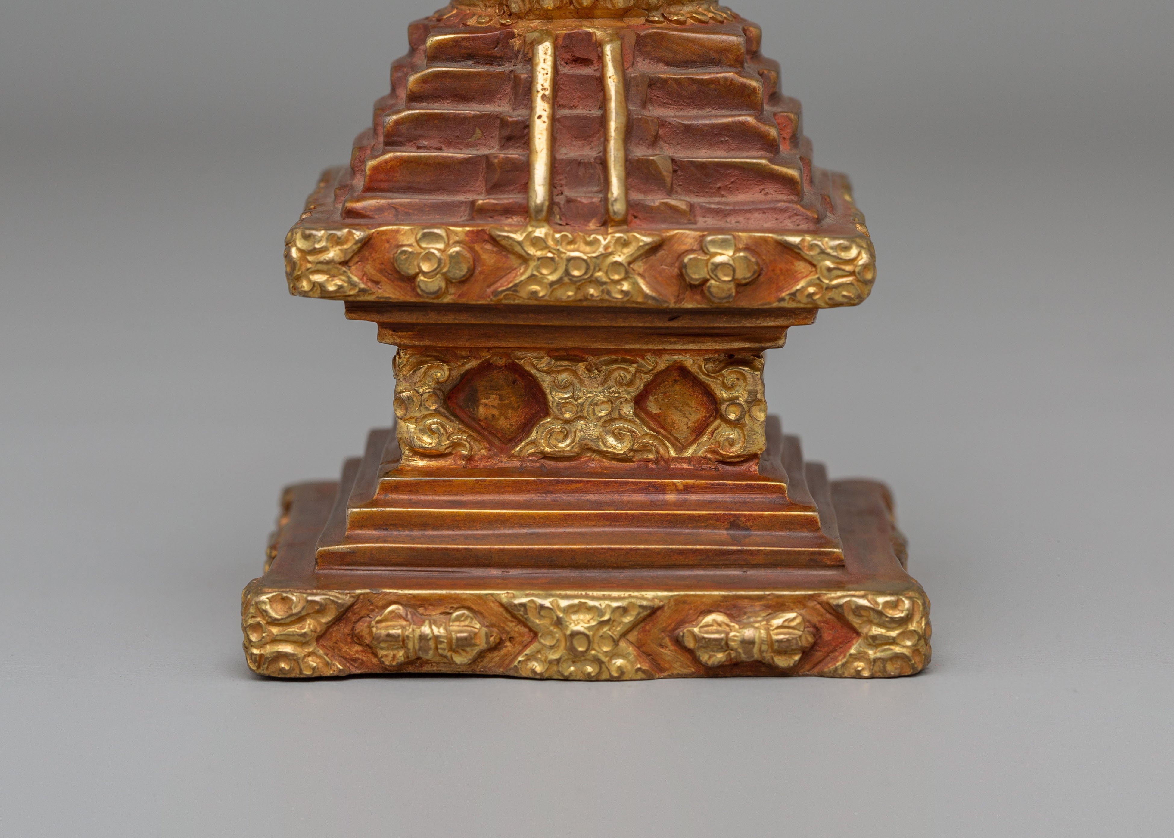 Handmade Descent from Heaven Stupa | Gold Plated Tibetan Stupa for Meditation