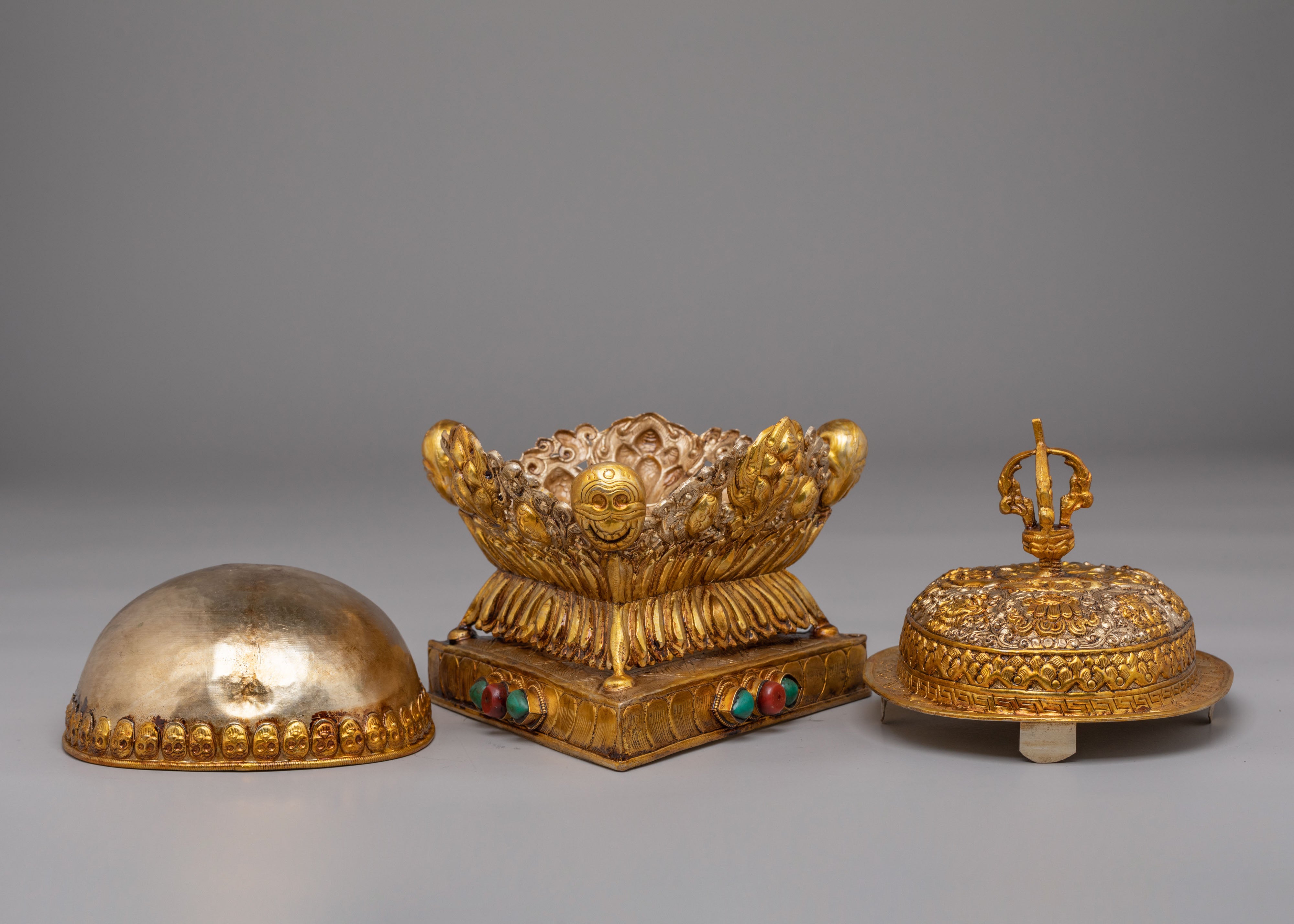 Spiritual Offering Kapala | Gold Plated Copper Tibetan Ritual Vessel