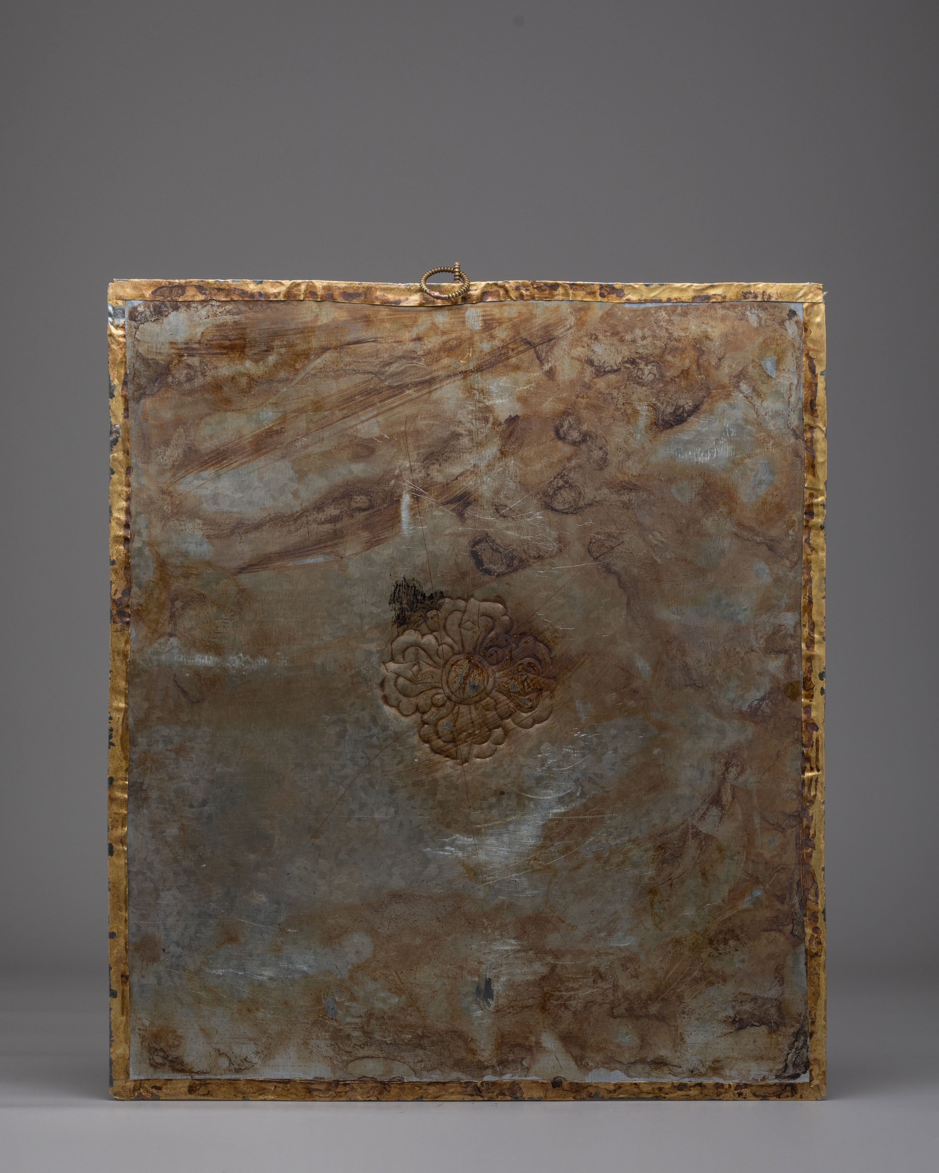 Decorative Tibetan Wall Hanging | Gemstone Inlaid Copper Art