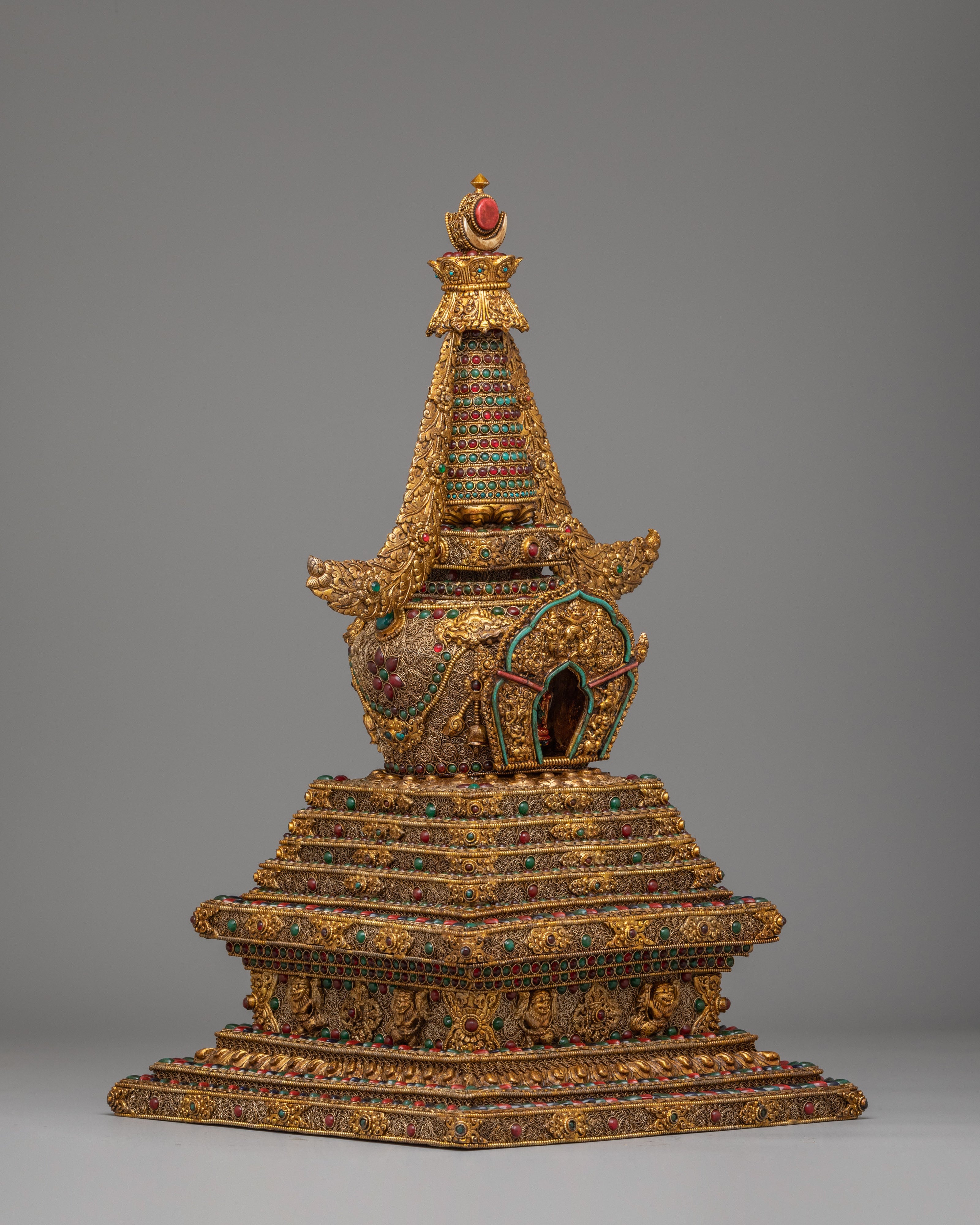 Gold-Plated Enlightenment Chorten | Handmade Buddhist Altar Decor