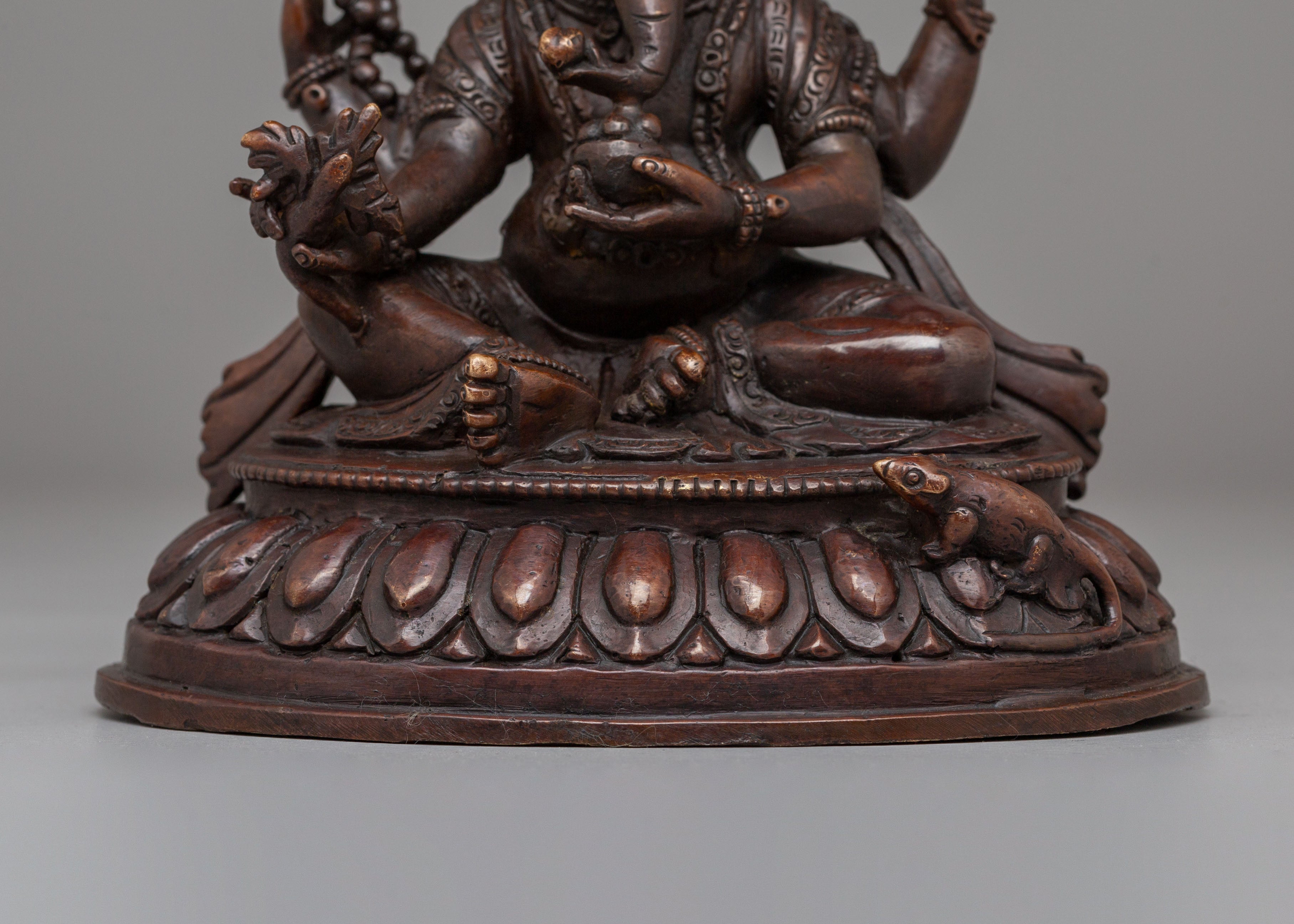 Sacred Ganesh Altar Statue | Handcrafted Oxidized Copper Body