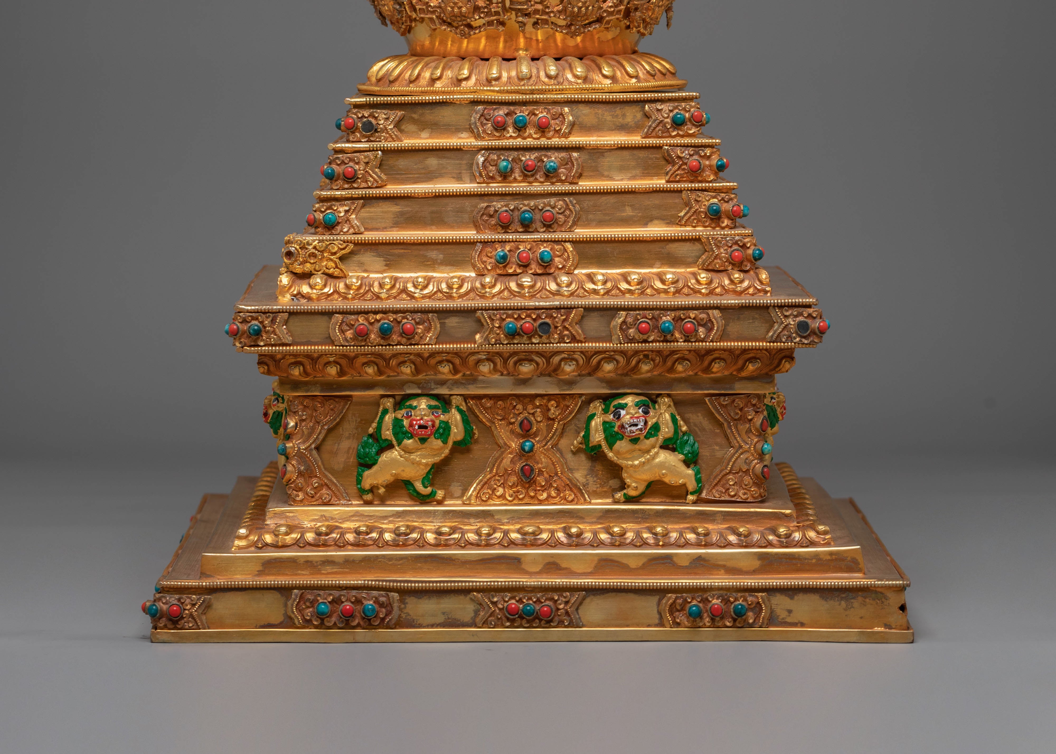 Spiritual Handcrafted Tibetan Stupa | Copper with Gold Plating