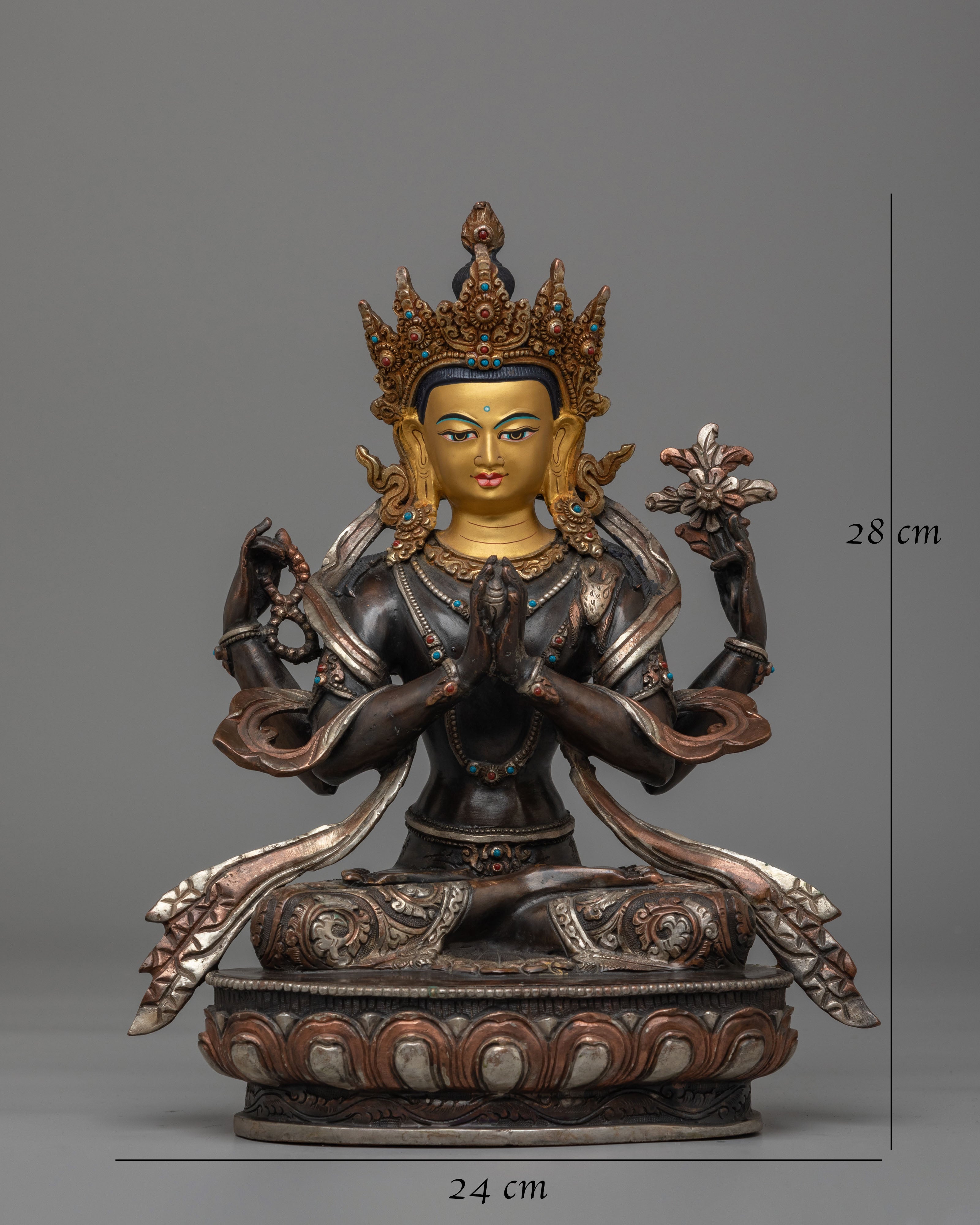 Sacred Himalayan Avalokiteshvara Statue | Tibetan Bodhisattva of Compassion