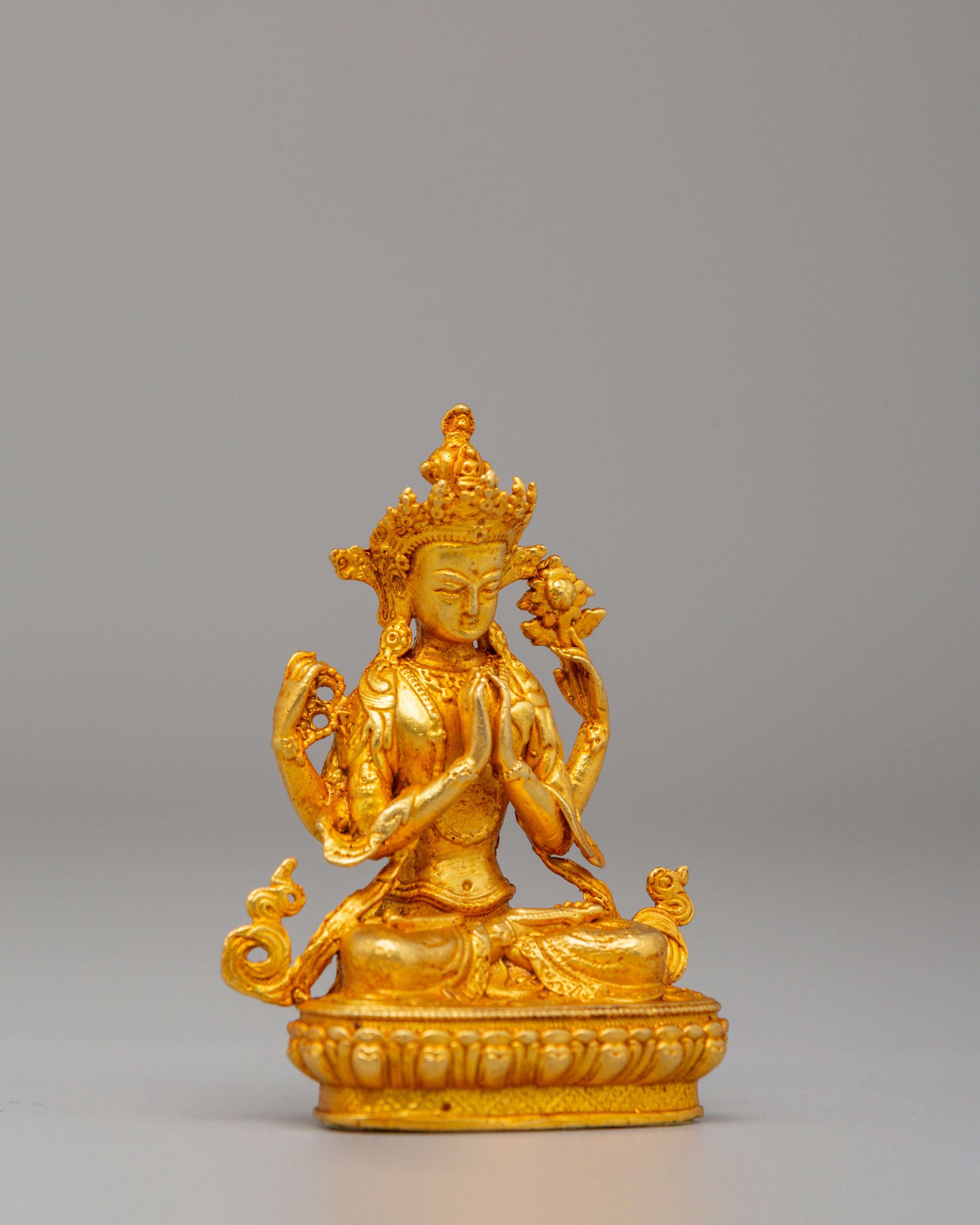 Four Armed Chenrezig Altar Sculpture | Tibetan Deity Statue