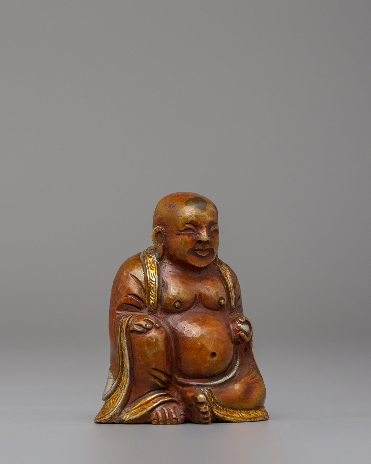 Machine Made Laughing Buddha Statue | Oxidized Copper Buddhist Art