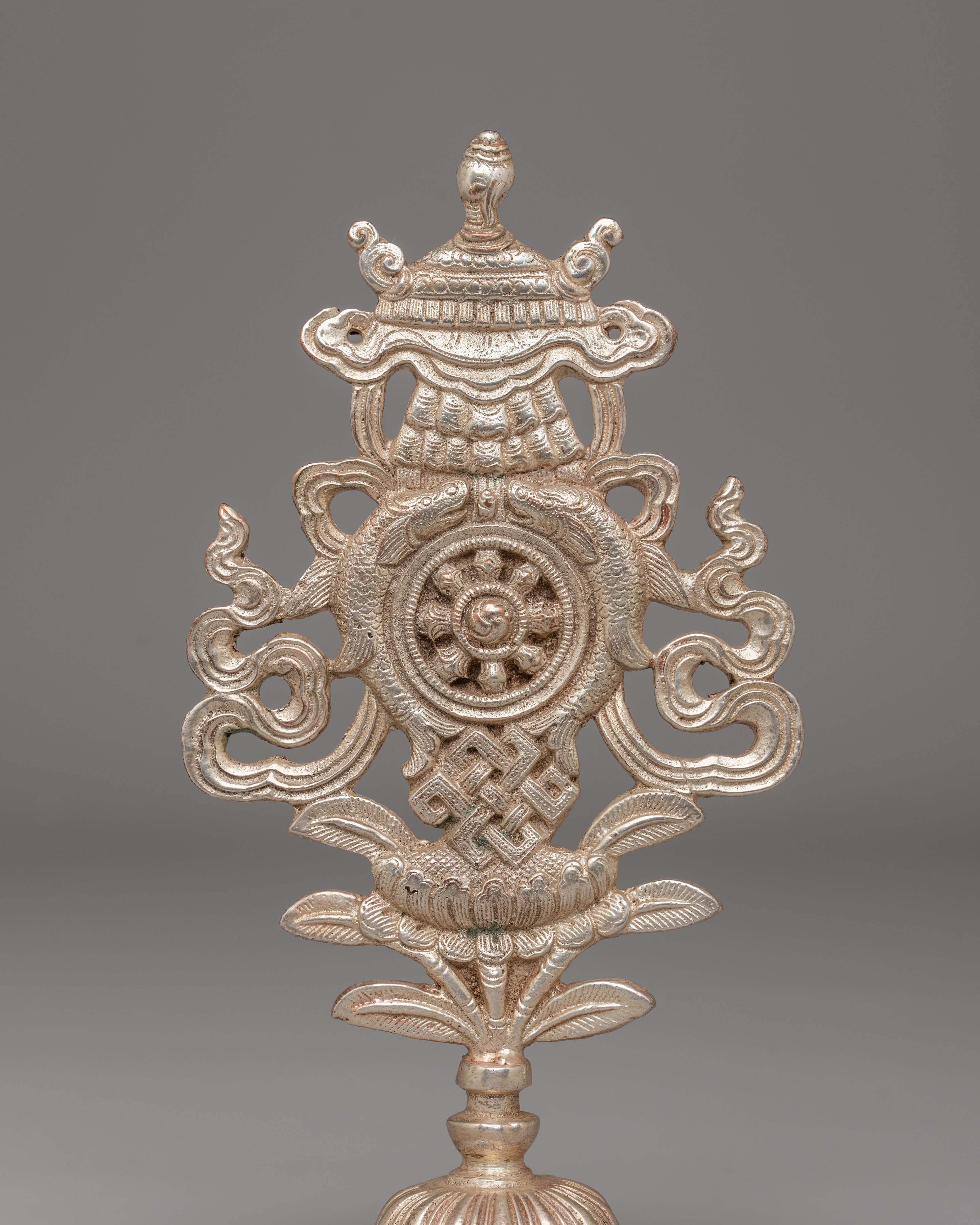 Handcrafted Silver Auspicious Symbol | Tibetan Ritual Decor