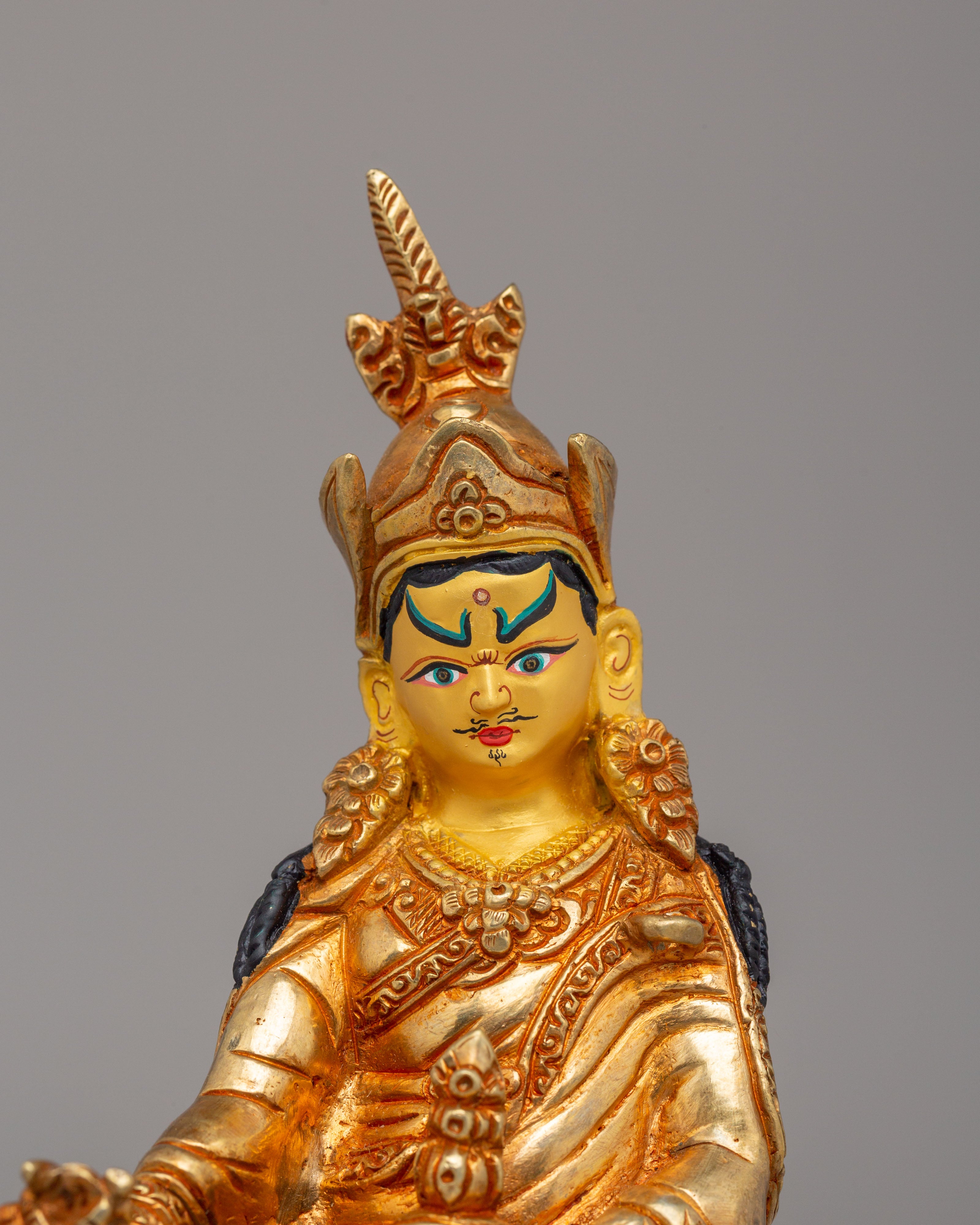 Handcrafted Guru Rinpoche Sculpture | Enlightened Master in 24K Gold Plated