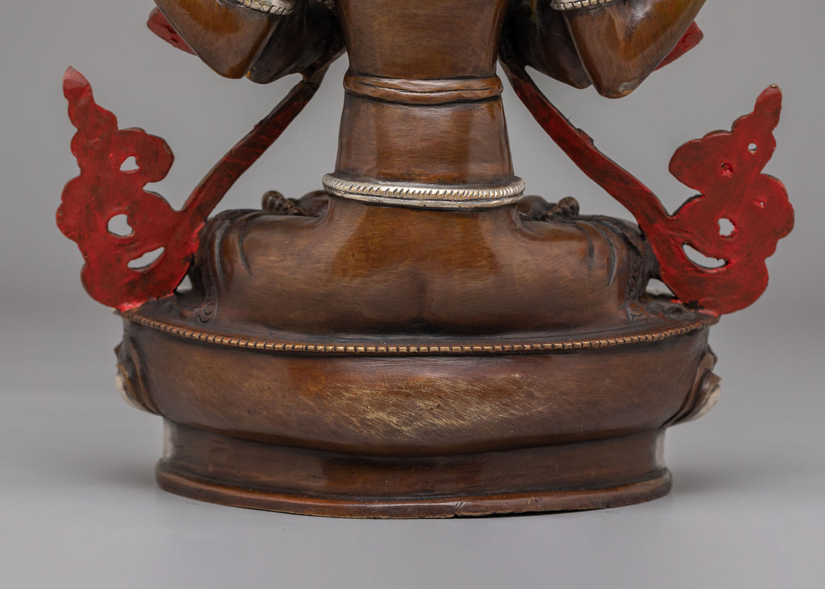 Tibetan Altar Avalokiteshvara Statue | Gold Plated Chenrezig Buddhist Sculpture