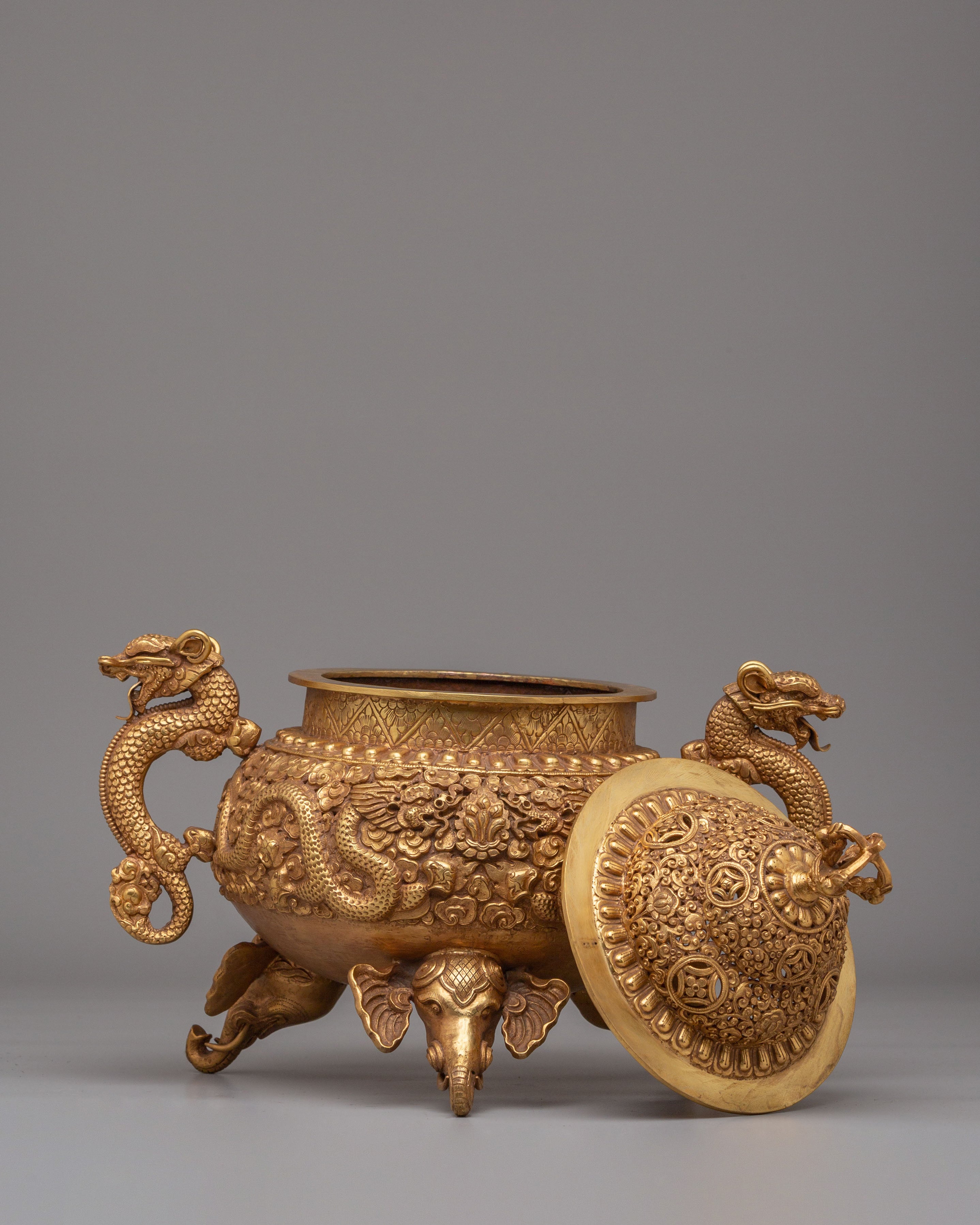 Dragon Handle Incense Burner | Tibetan Ritual Offering Vessel