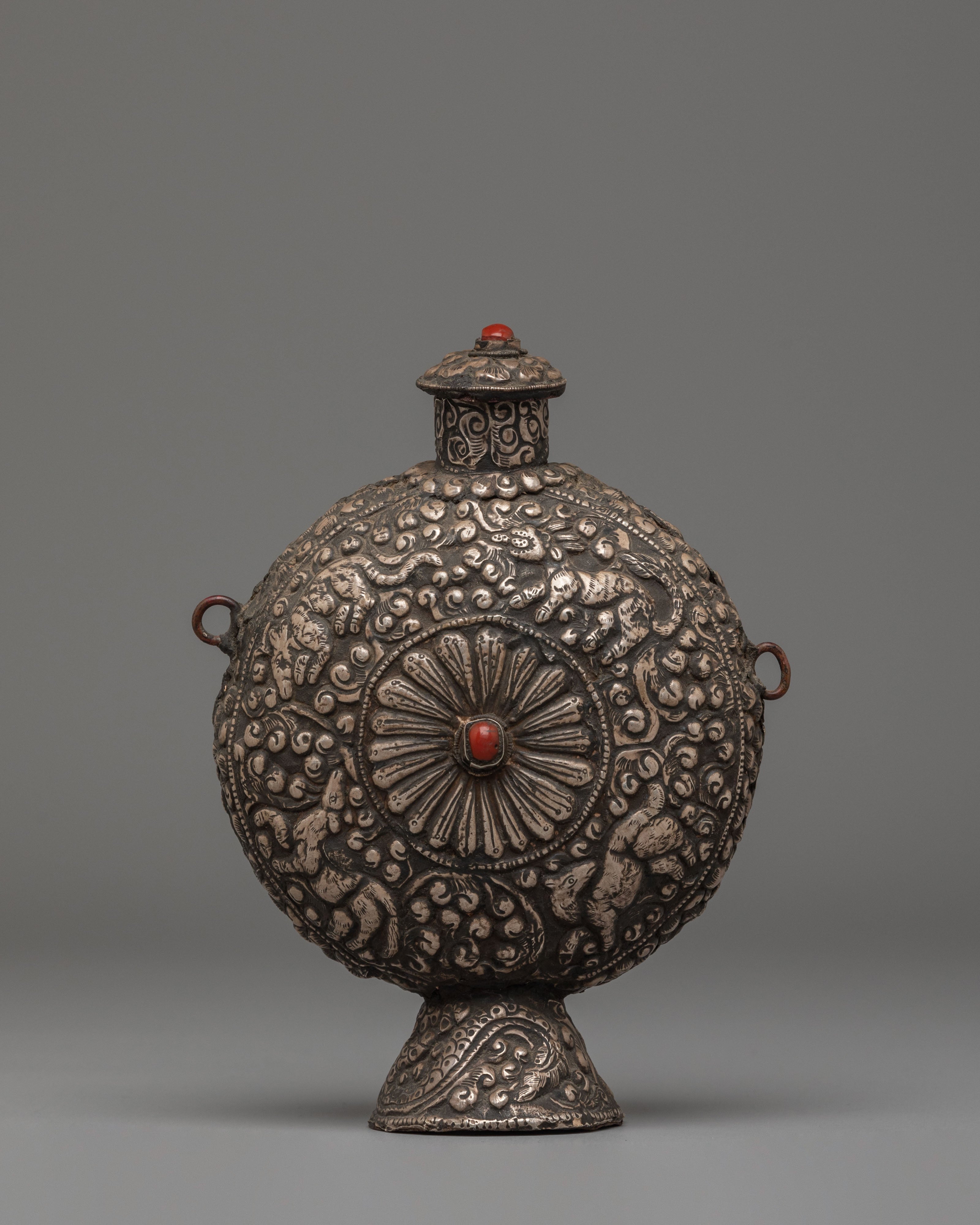 Traditional Himalayan Snuff Bottle | Handcrafted Silver Decorative Vessel