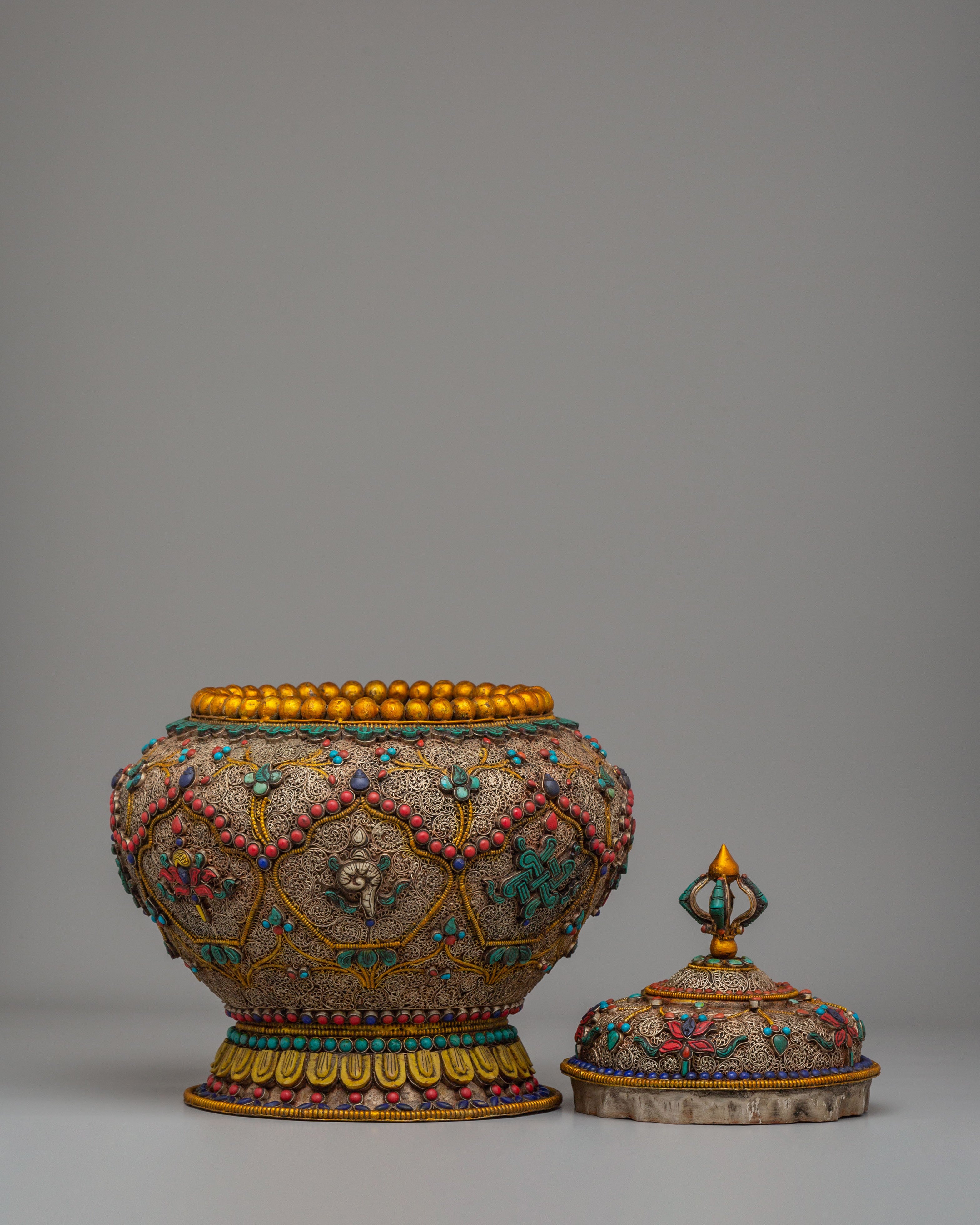 Auspicious Symbol Rice Pot | Buddhist Altar Rice Pot