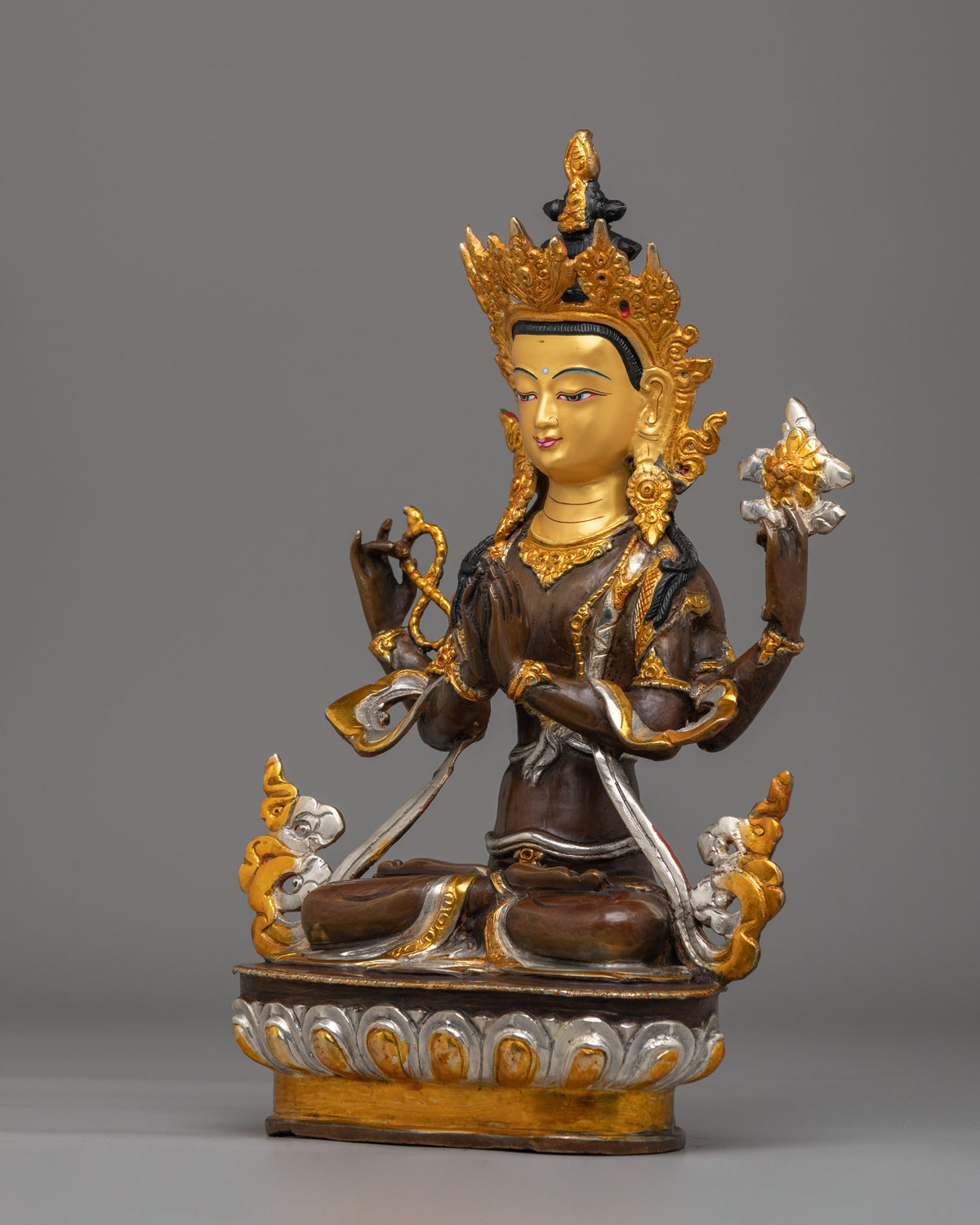 Spiritual Four-Armed Chenrezig Statue | Gold Plated Avalokiteshvara Buddhist Sculpture