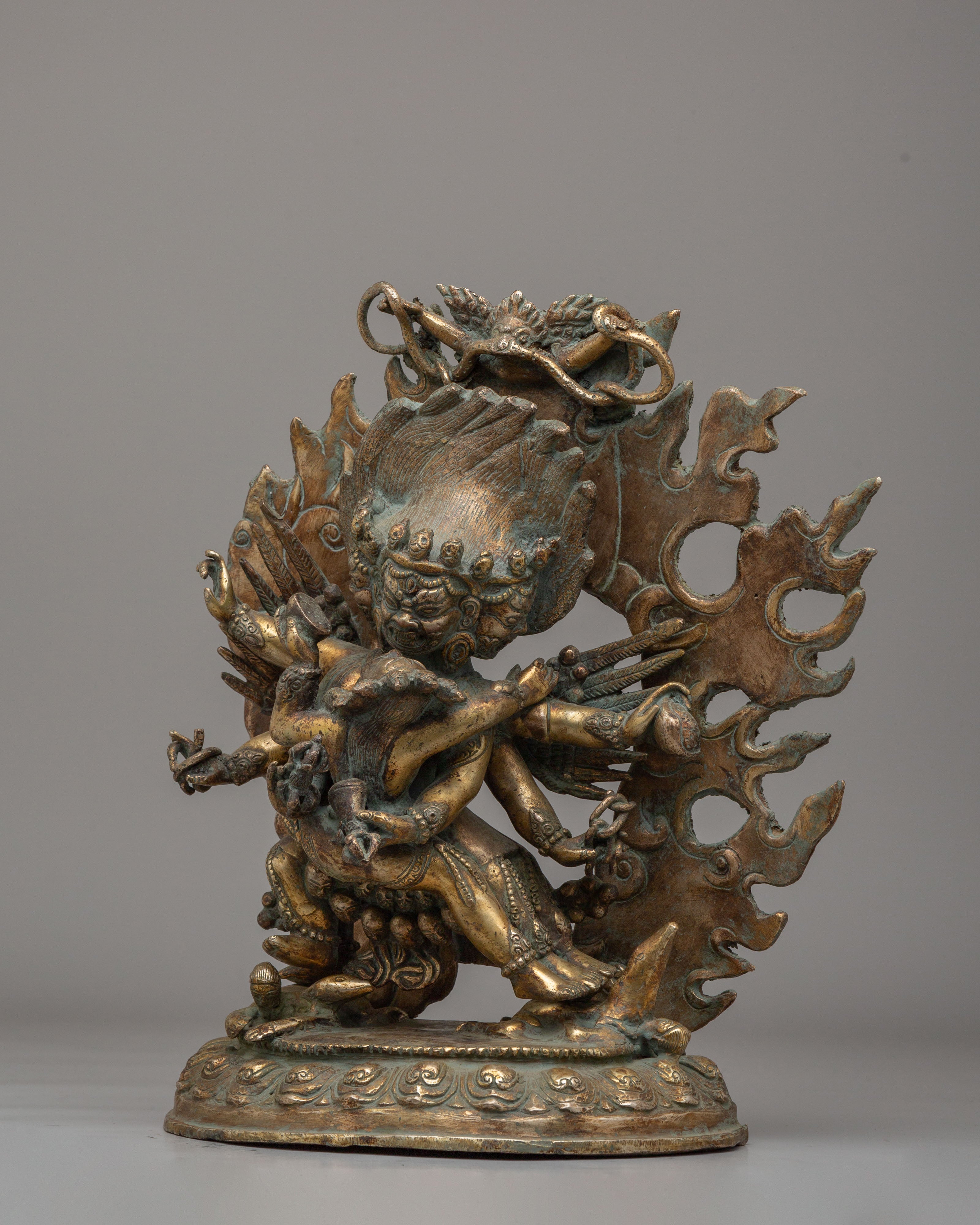 Mahakala With Consort Statue | Tibetan Protector Deity Statue