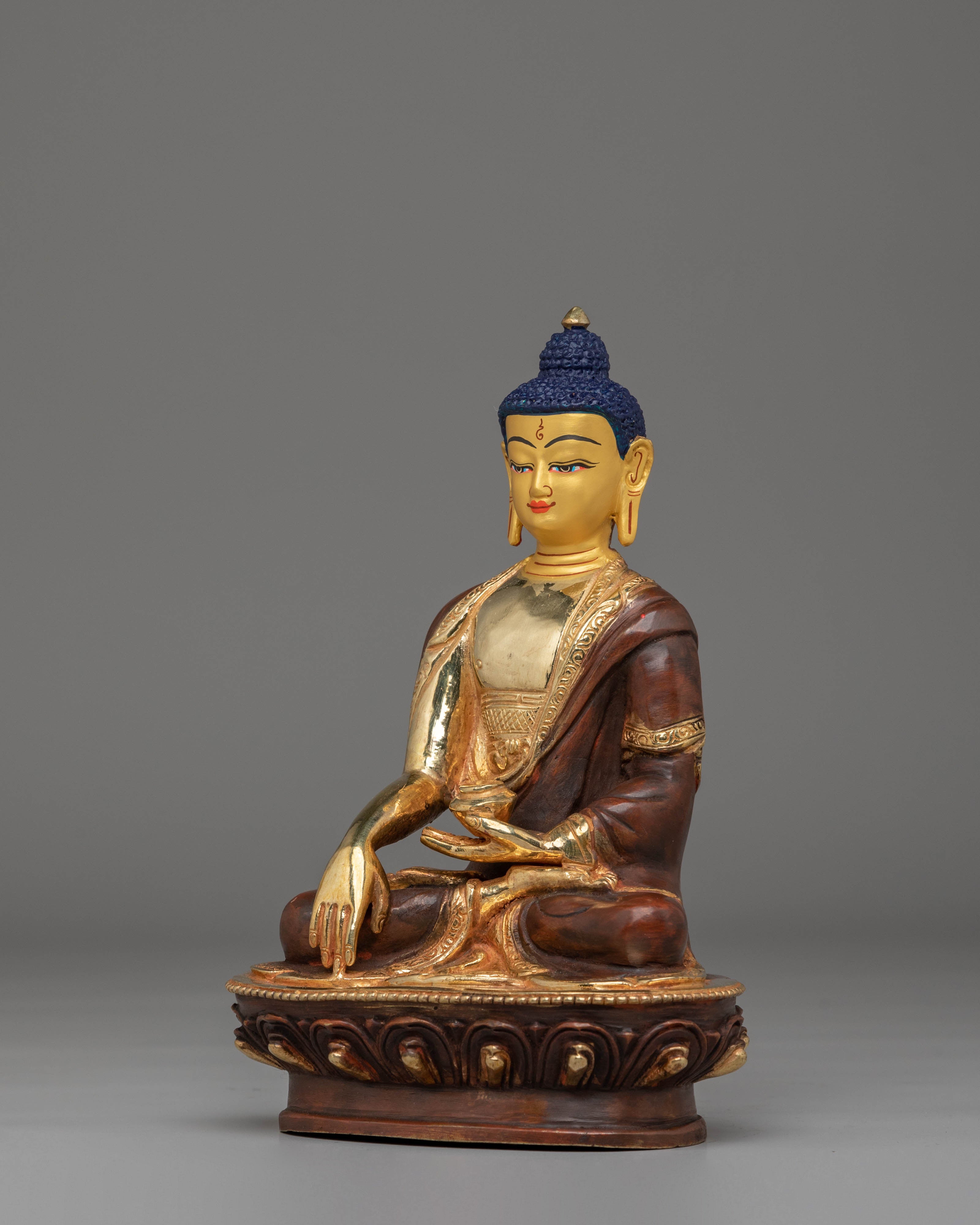 Akshobhya Buddha Statue | 24K Gold Plated Copper Sculpture for Spiritual Decor