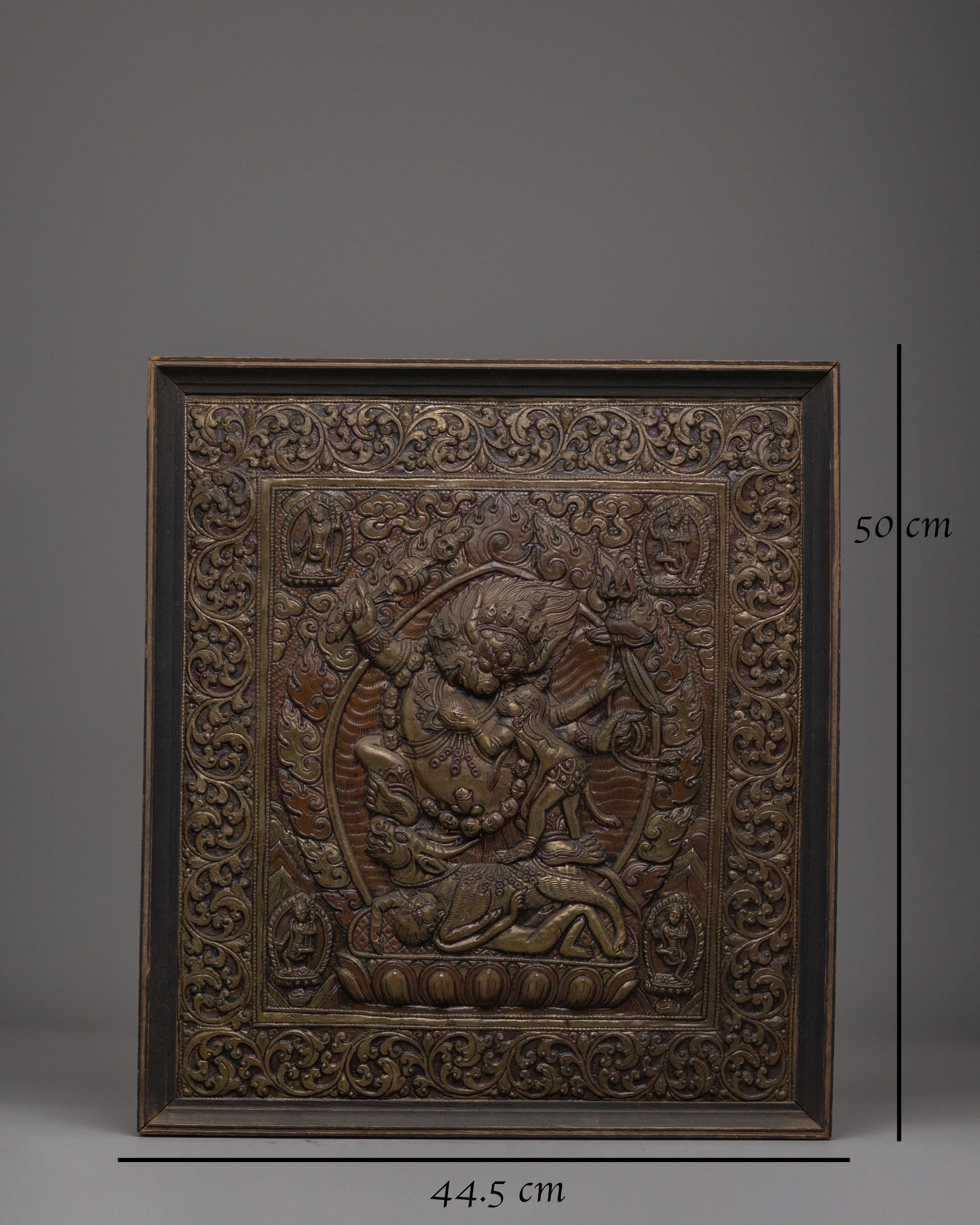Handcarved Yama Wall Hanging | Tibetan Buddhist Copper and Wood Art