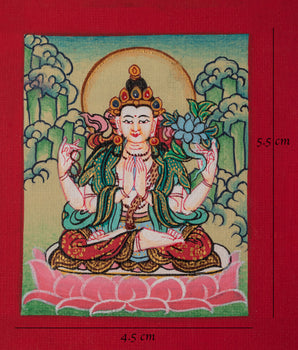 Handmade Thangka Chenrezig for Locket | Symbol of Compassion
