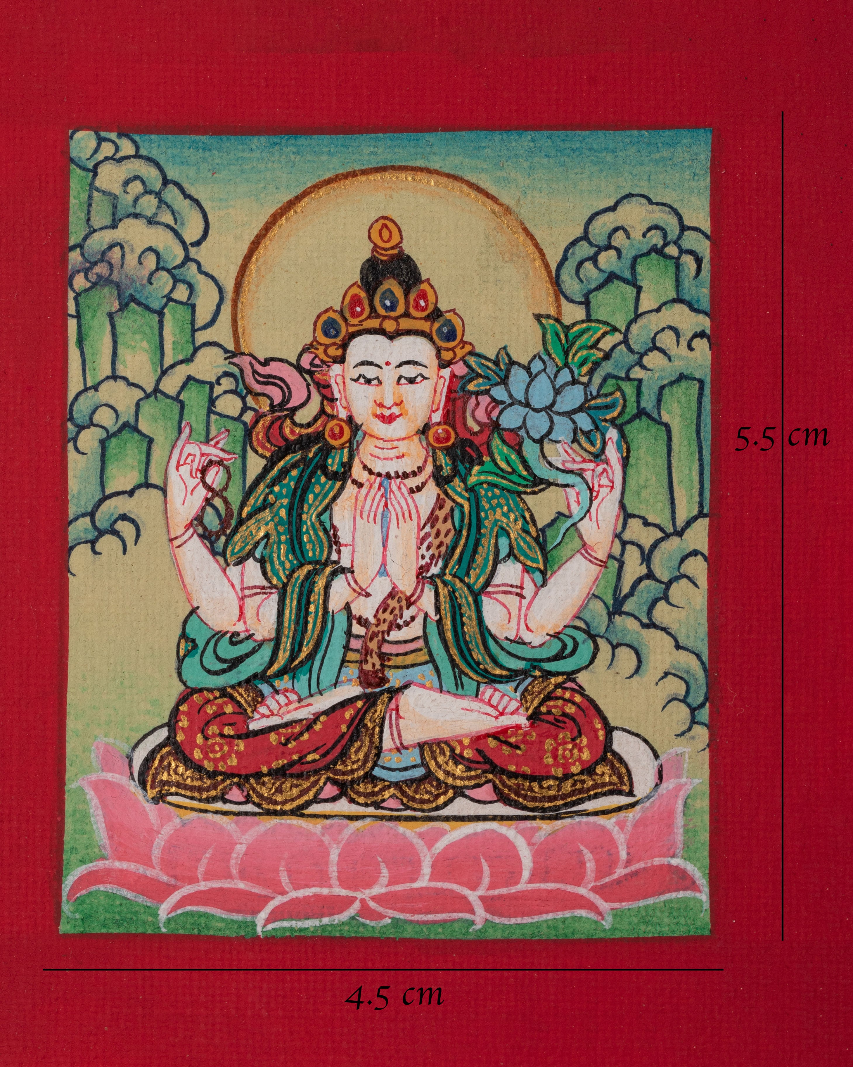 Handmade Thangka Chenrezig for Locket | Symbol of Compassion