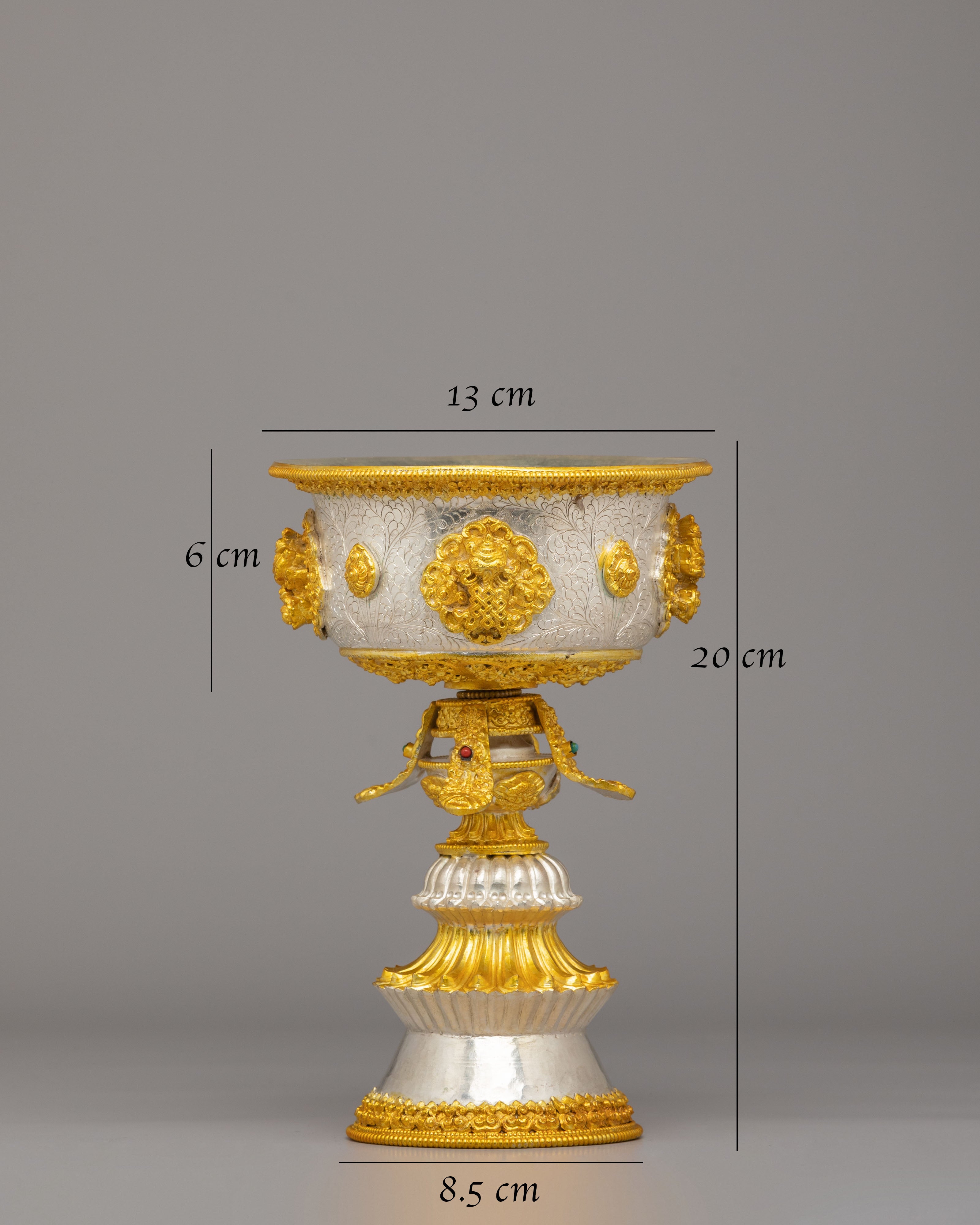 Tibetan Offering Butter Lamp | Copper Body with Gold & Silver Plating
