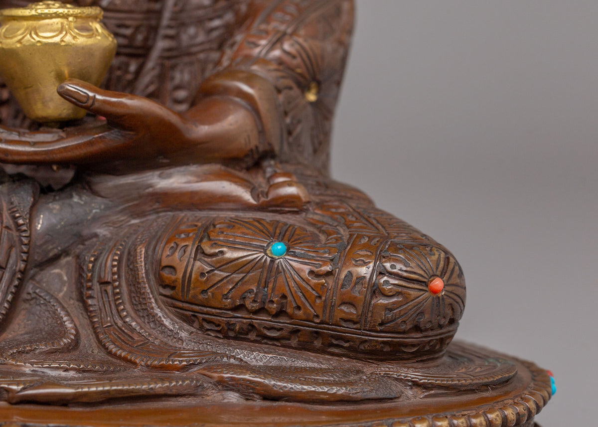 Handcrafted Shakyamuni Buddha Sculpture | Oxidized Copper Body with 24K Gold Plating