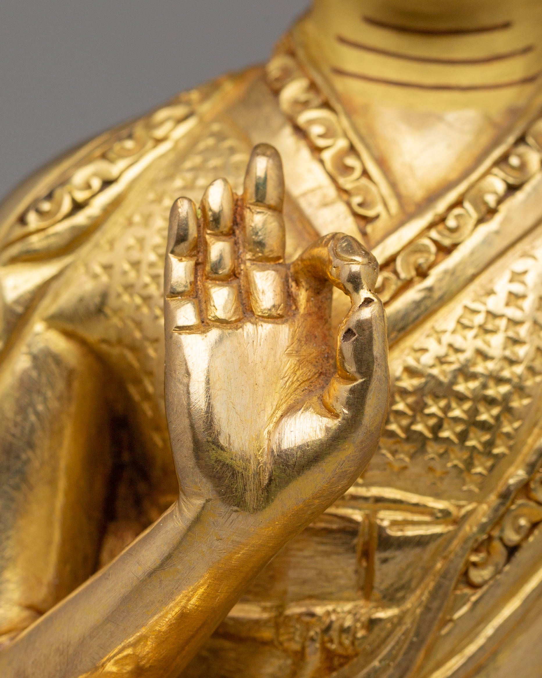Buddhist Lama Tsongkhapa Set Statue | 24K Gold Plated Buddhist Sculpture