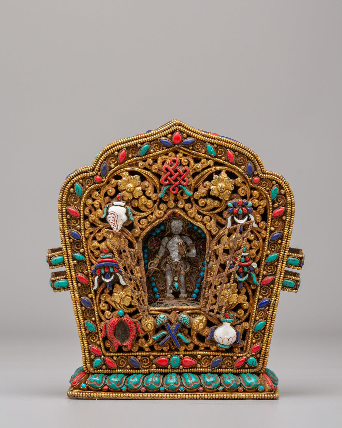 Handmade Buddhist Ritual Ghau Box | Gold Plated Copper Tibetan Shrine