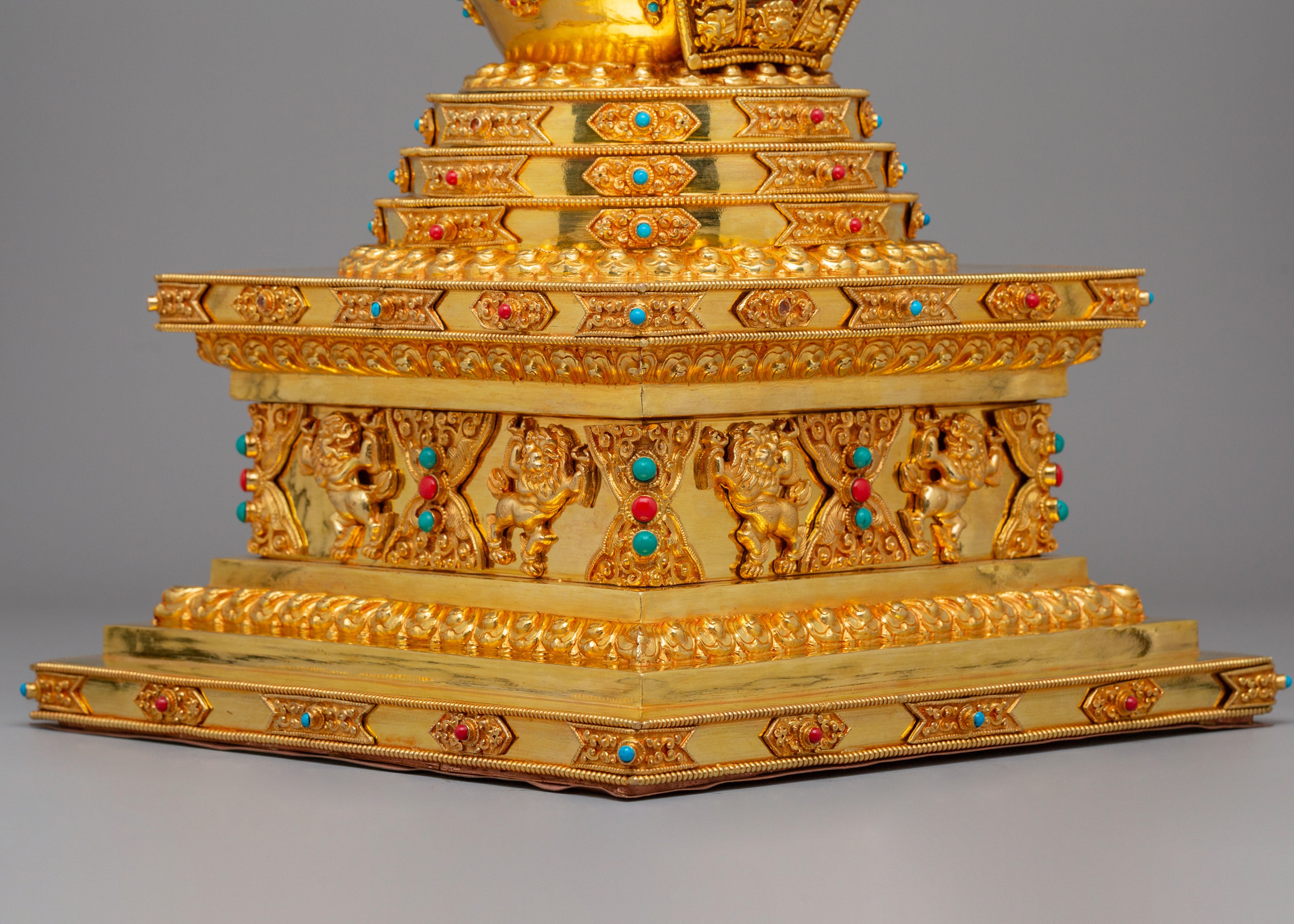 Handcrafted Stupa of Complete Victory | 24K Gold Plated with Gemstones