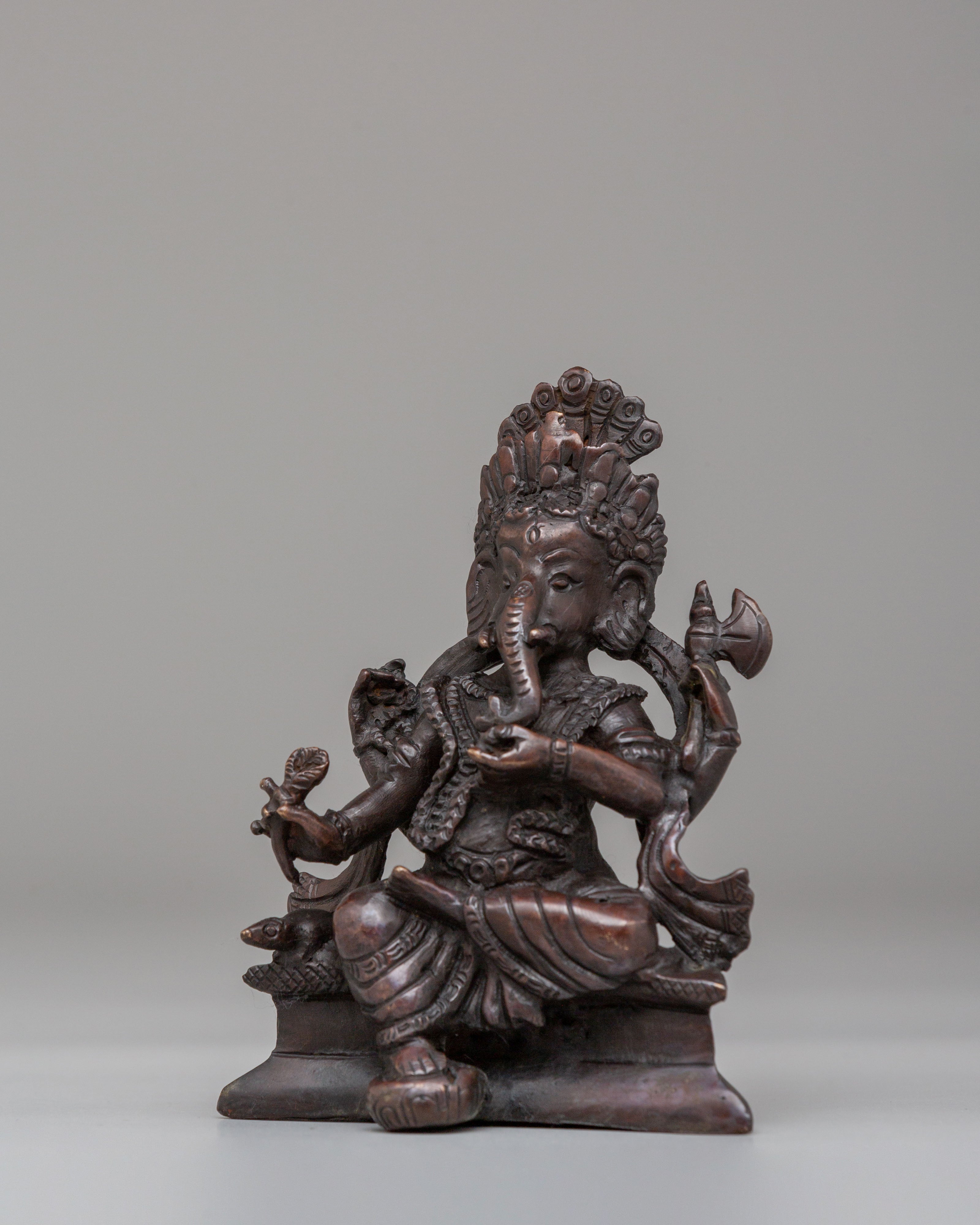 Traditional Ganesh Sculpture | Oxidized Copper Hindu Deity