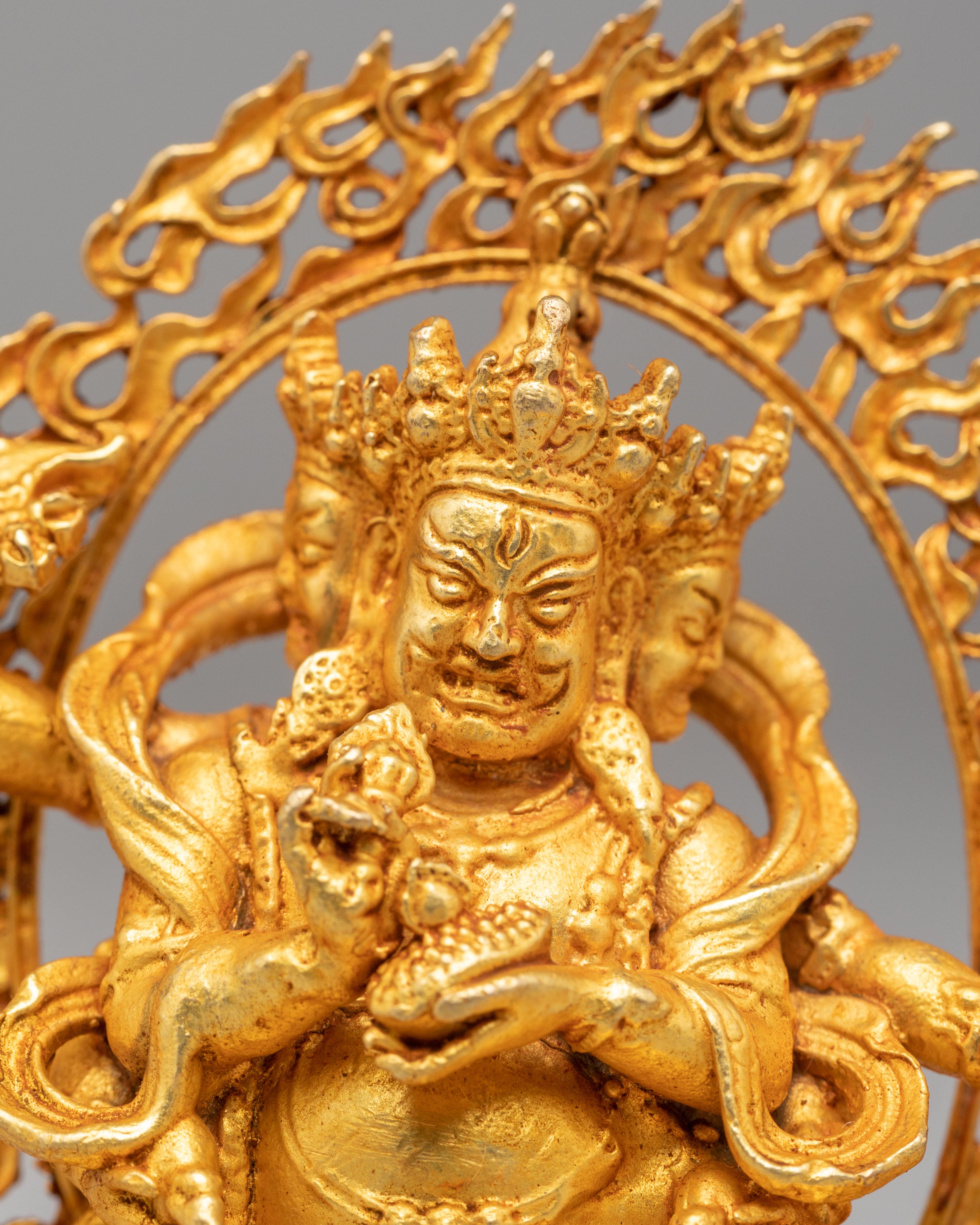 Red Dzambhala Wealth Deity Statue | Gold Plated Copper Deity