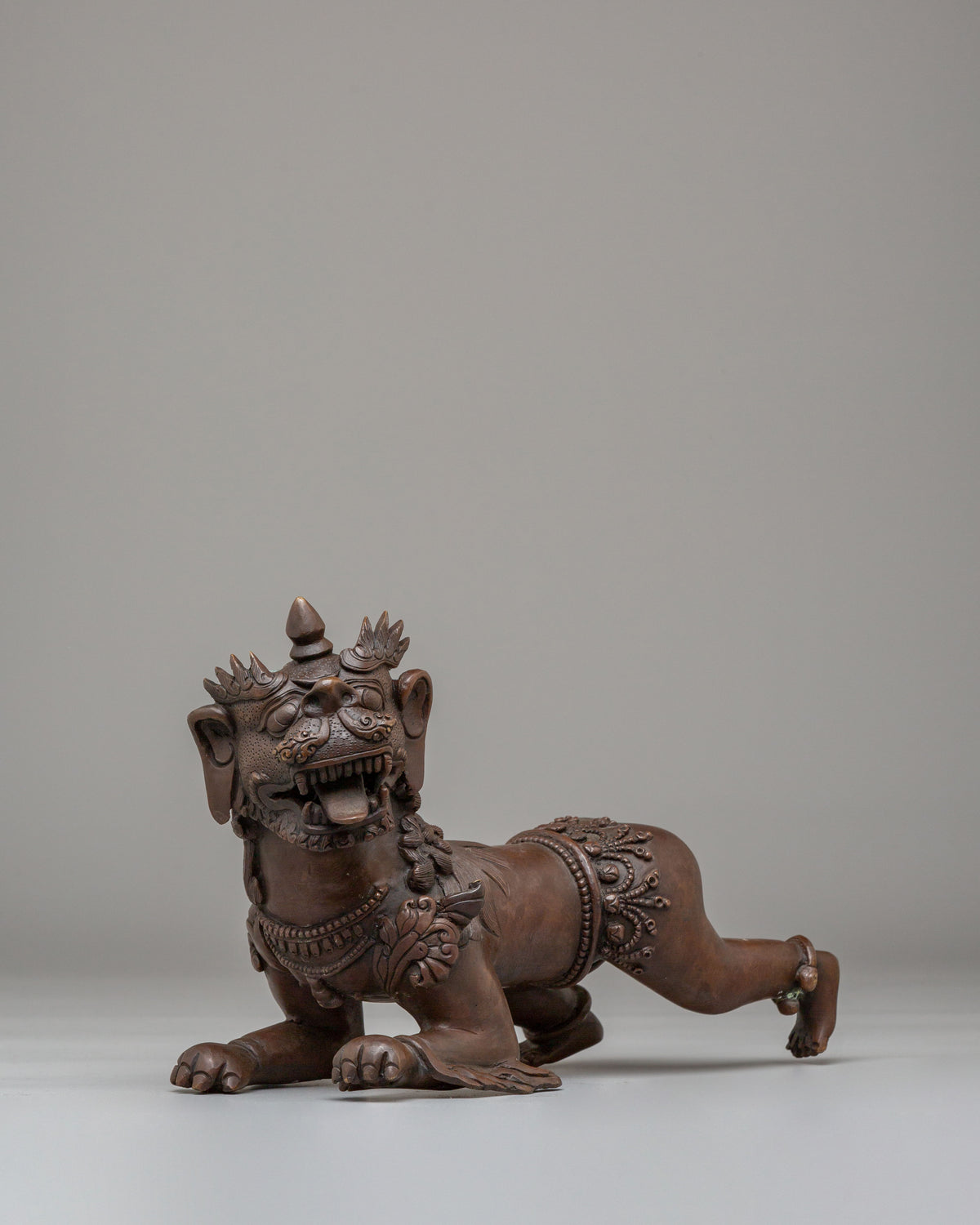 Guardian Lion Set Sculpture | Oxidized Copper Buddhist Protector Statues