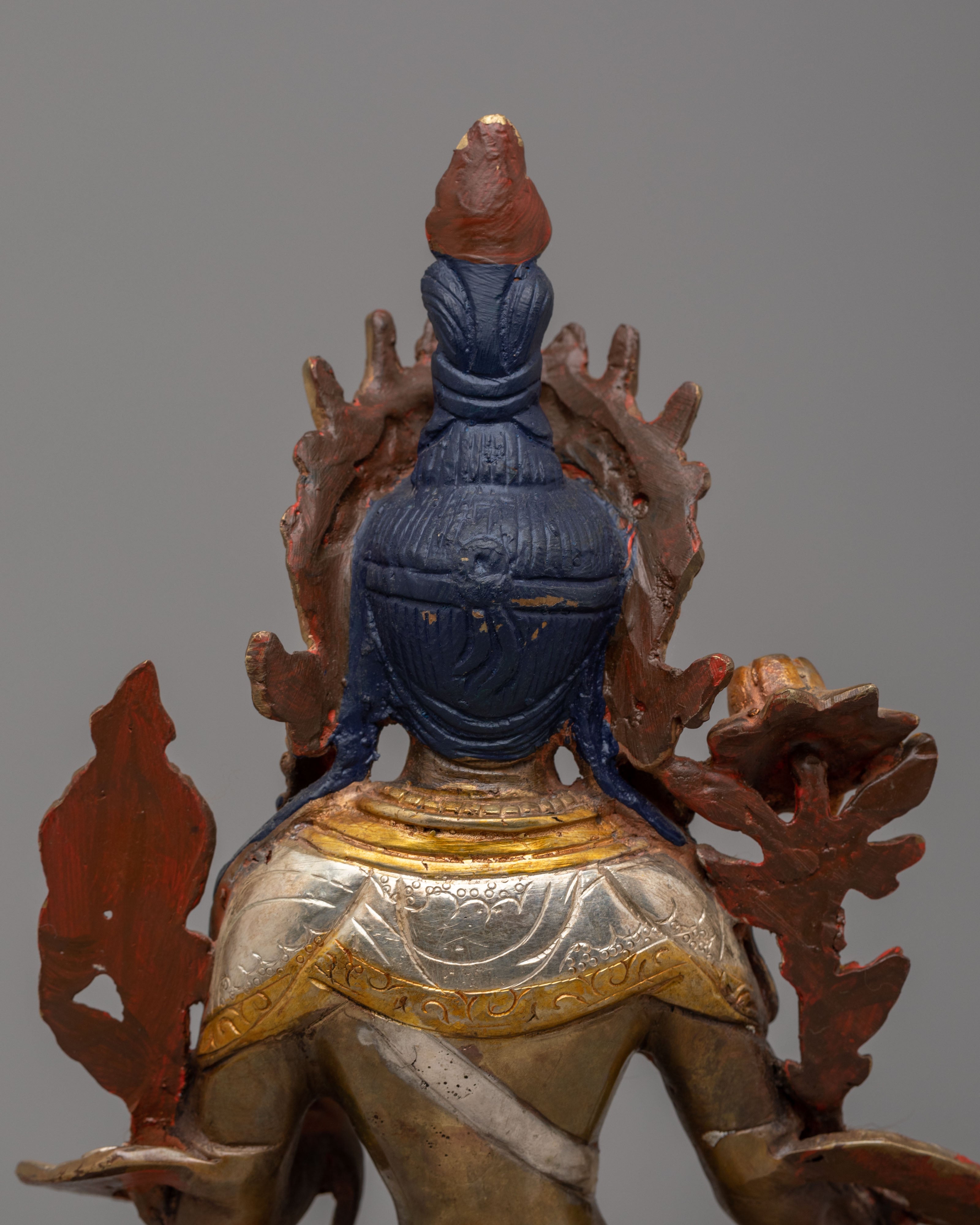 Himalayan White Tara Statue for Altar | Oxidized Copper Body
