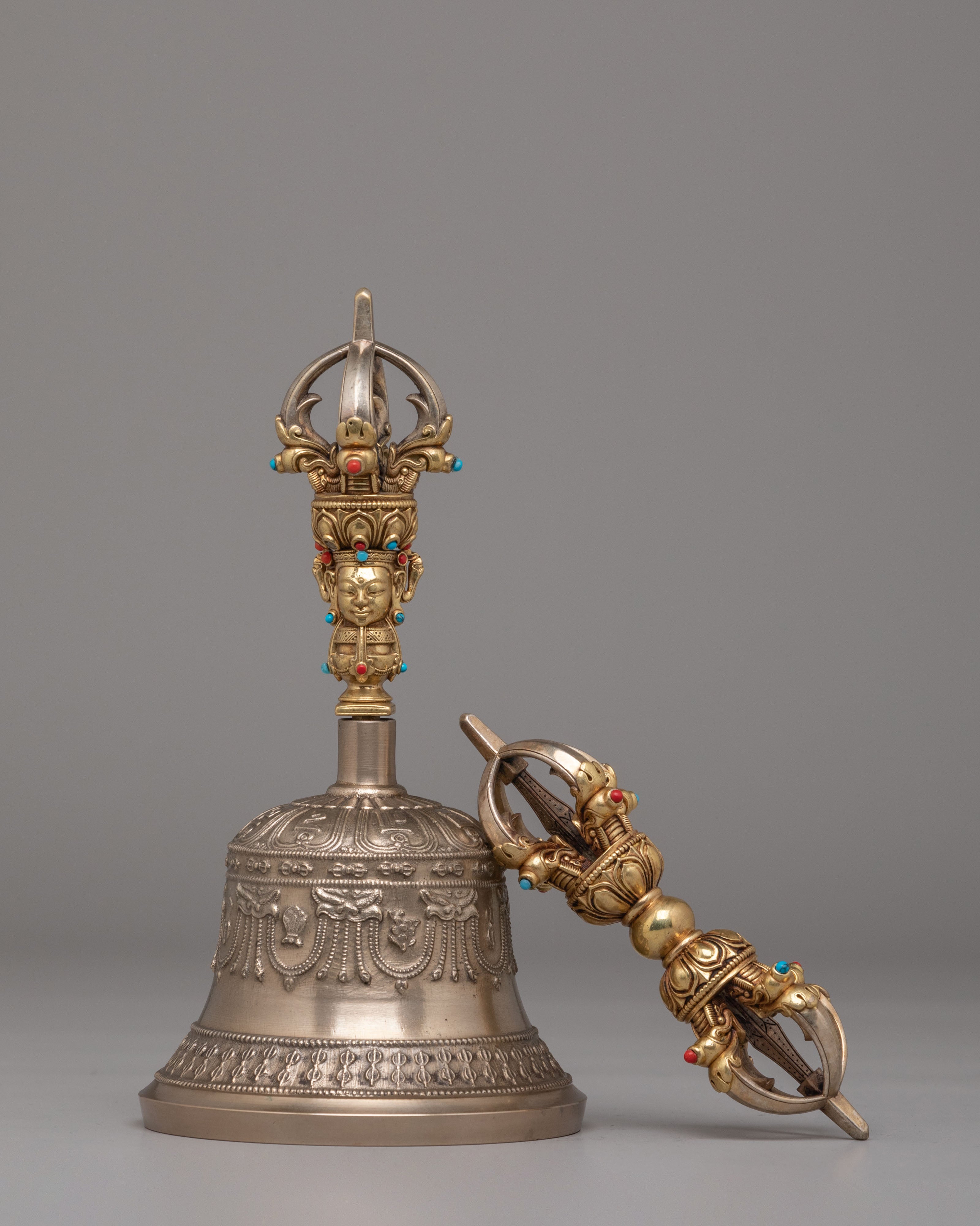 Traditional Tibetan Ritual Bell and Vajra Set | Handcrafted Altar Tools